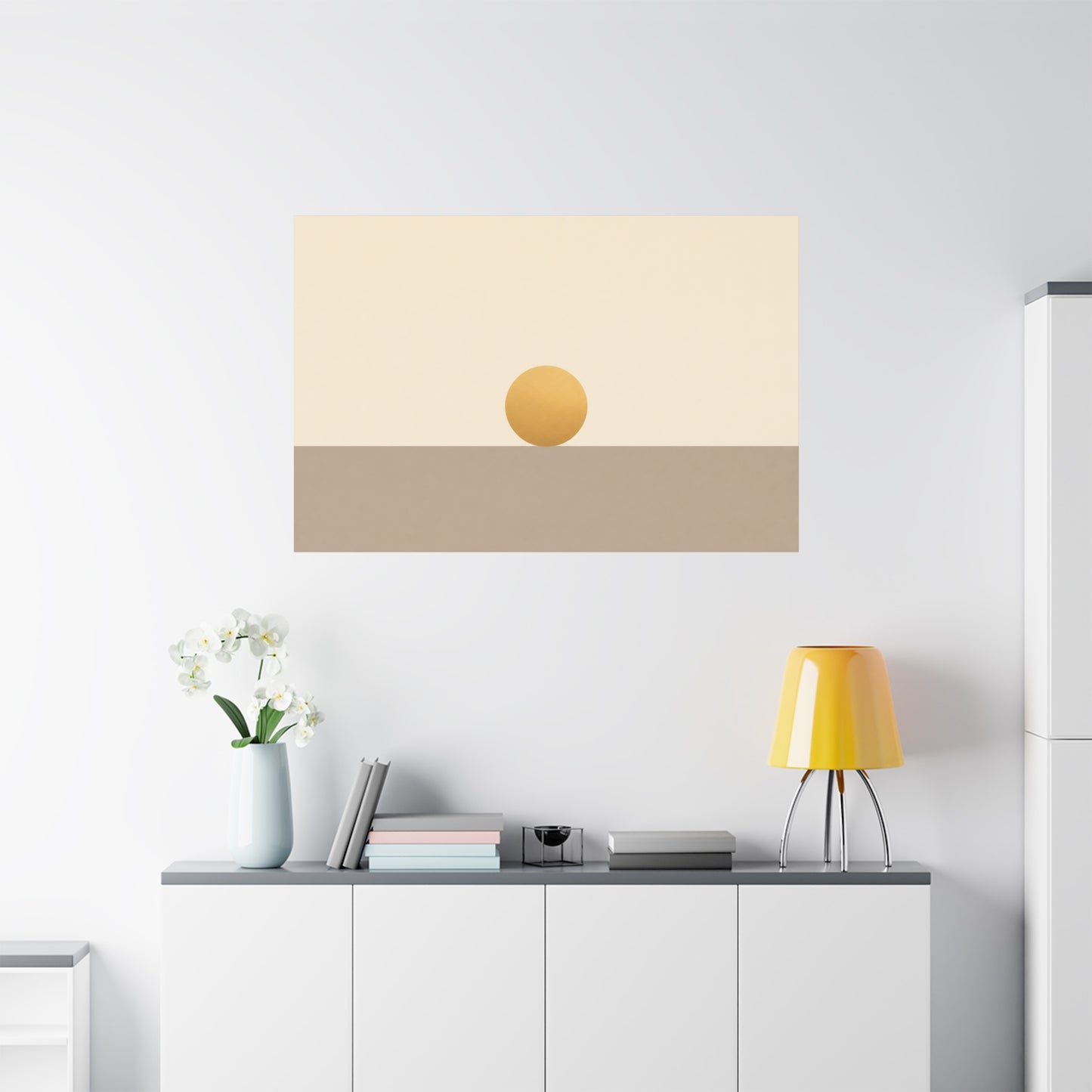 Minimalist Sun Horizon Canvas Wall Art - Abstract Geometric Desert Landscape Print - Neutral Beige And Gold - Contemporary Living Room Decor, Bedroom Home Decoration, Office Accent - Office Wall Art