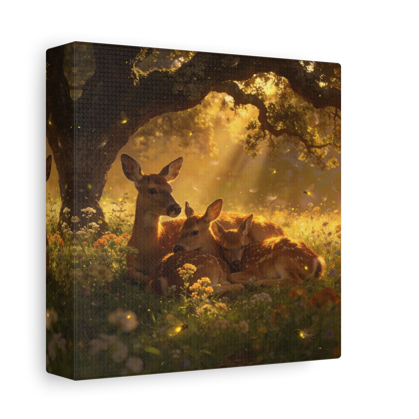 Doe And Fawns Canvas Wall Art - Woodland Deer Family In Golden Light, Whimsical Nature Scene - Matte Finish Cotton Print - Rustic Traditional Style - Bedroom Wall Decor - Bedroom Home Decoration