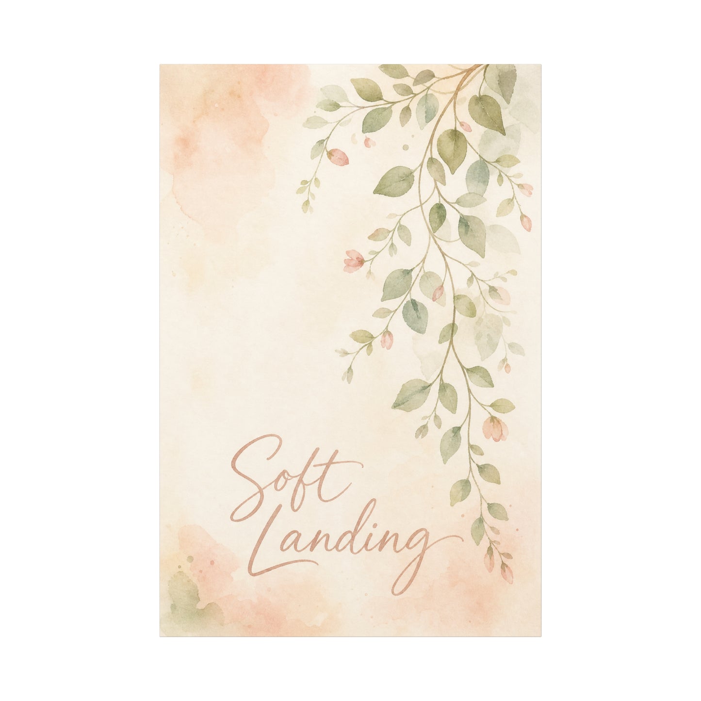 "Soft Landing" Botanical Canvas Wall Art - Watercolor Leaf Branch Quote Print - Blush Sage Floral Typography Decor - Bedroom Wall Hanging - Bedroom Home Decoration - Modern Farmhouse Style