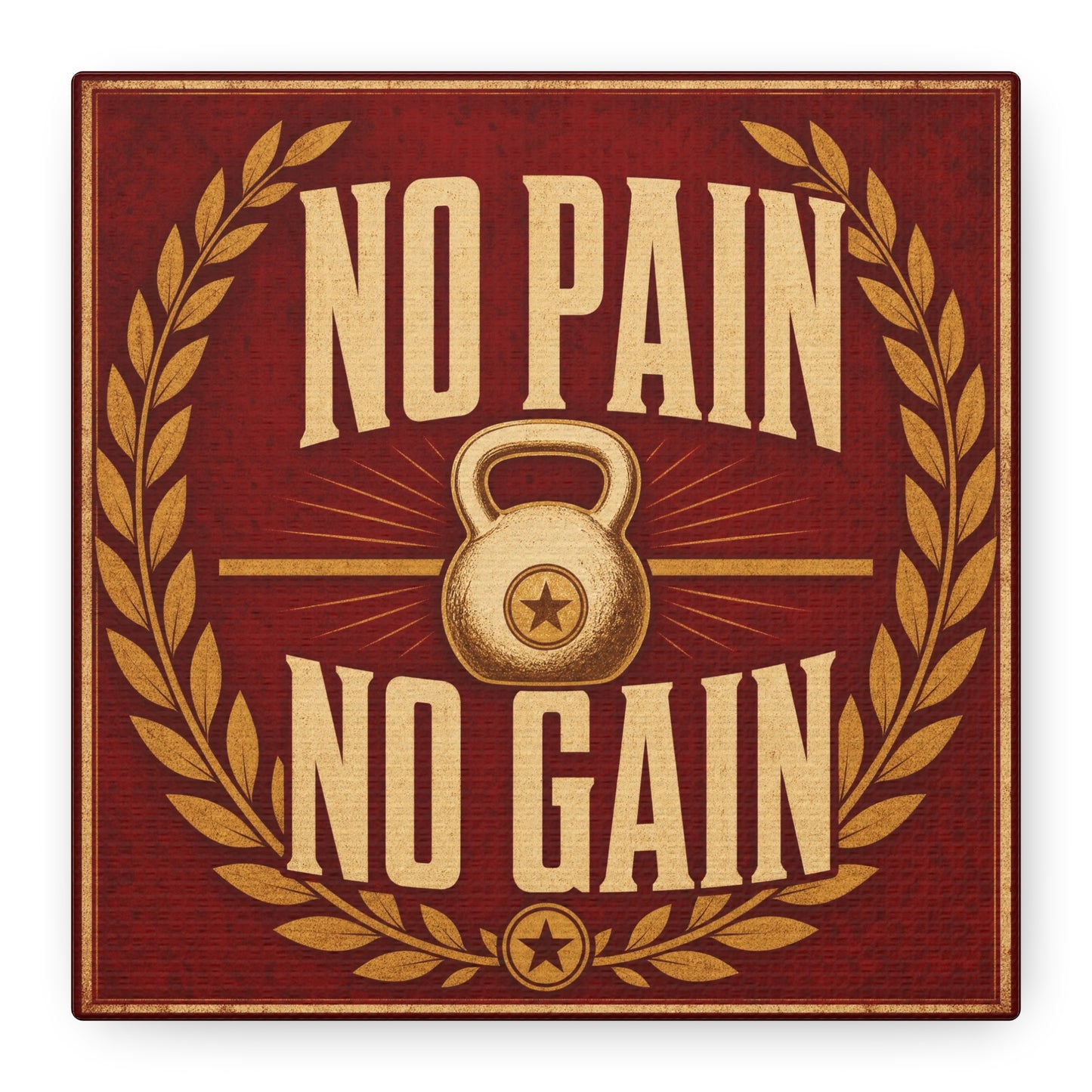 "No Pain No Gain" Kettlebell Canvas Wall Art - Vintage Gym Quote Decor, Rustic Typography Print, Motivational Fitness Poster Style - Room Decoration - Ready to Hang - Gym Wall Decor - HP Latex Print