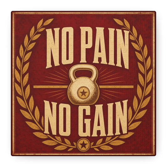 "No Pain No Gain" Kettlebell Canvas Wall Art - Vintage Gym Quote Decor, Rustic Typography Print, Motivational Fitness Poster Style - Room Decoration - Ready to Hang - Gym Wall Decor - HP Latex Print