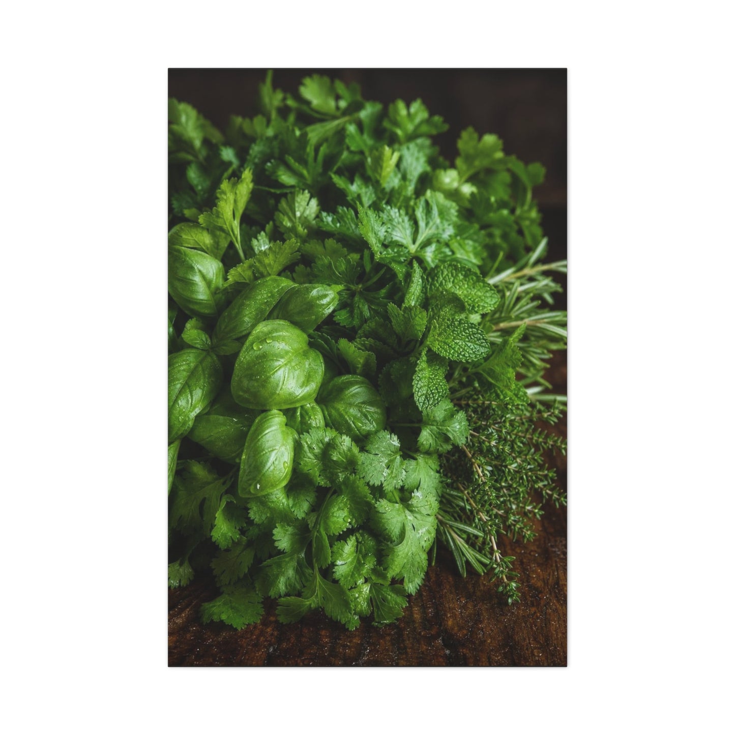 Fresh Herb Canvas Wall Art - Basil, Parsley, Mint, Rosemary Food Art Print - Botanical Kitchen Decor, Rustic Farmhouse Style, Matte Canvas Print, Dining Room Wall Accent - Ready to Hang