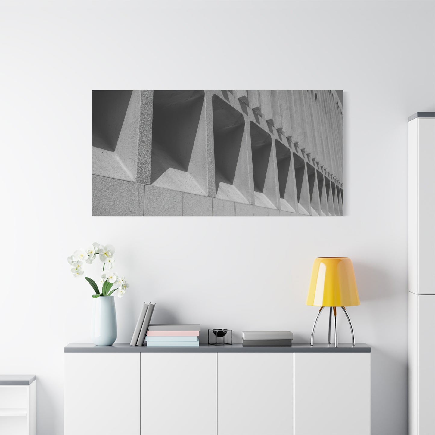 Black And White Modern Architecture Canvas Wall Art - Geometric Building Facade Art Print, Minimalist Urban Concrete Lines - Contemporary Office Wall Art, Living Room Decor - Bedroom Home Decoration