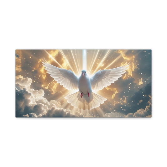 White Dove Canvas Wall Art - Holy Spirit Bird In Glowing Clouds, Radiant Sky Canvas Print - Golden Light Religious Decor - Living Room Home Decoration, Meditation Space Accent - Living Room Wall Decor
