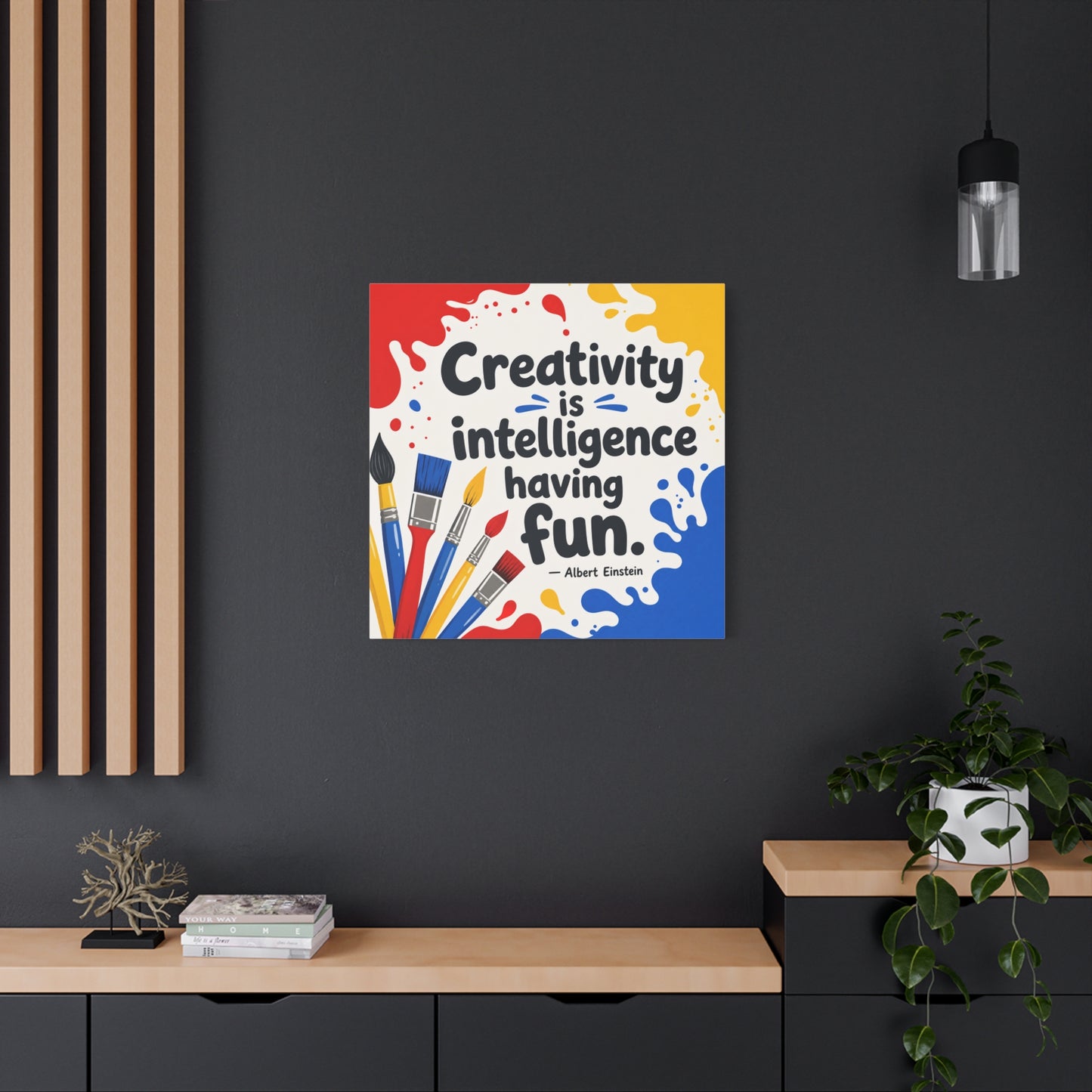 "Creativity Is Intelligence Having Fun." Albert Einstein Canvas Wall Art - Colorful Quote Print, Classroom Decor, Teacher Office Wall Hanging, Kids Playroom Home Decoration - Bedroom Home Decoration