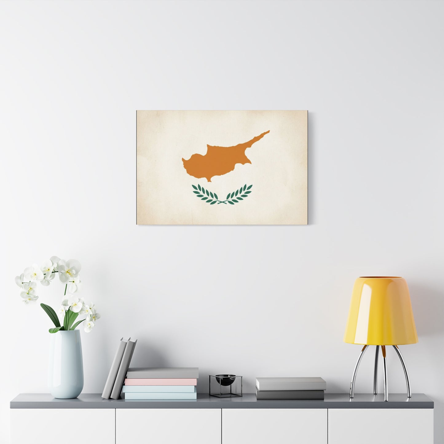 Cyprus Flag Canvas Wall Art - Vintage Country Pride Decor, Minimalist Patriotic Print - Neutral Beige Background, Modern Map Silhouette - Living Room Wall Decor, Office Accent - Modern Farmhouse Style