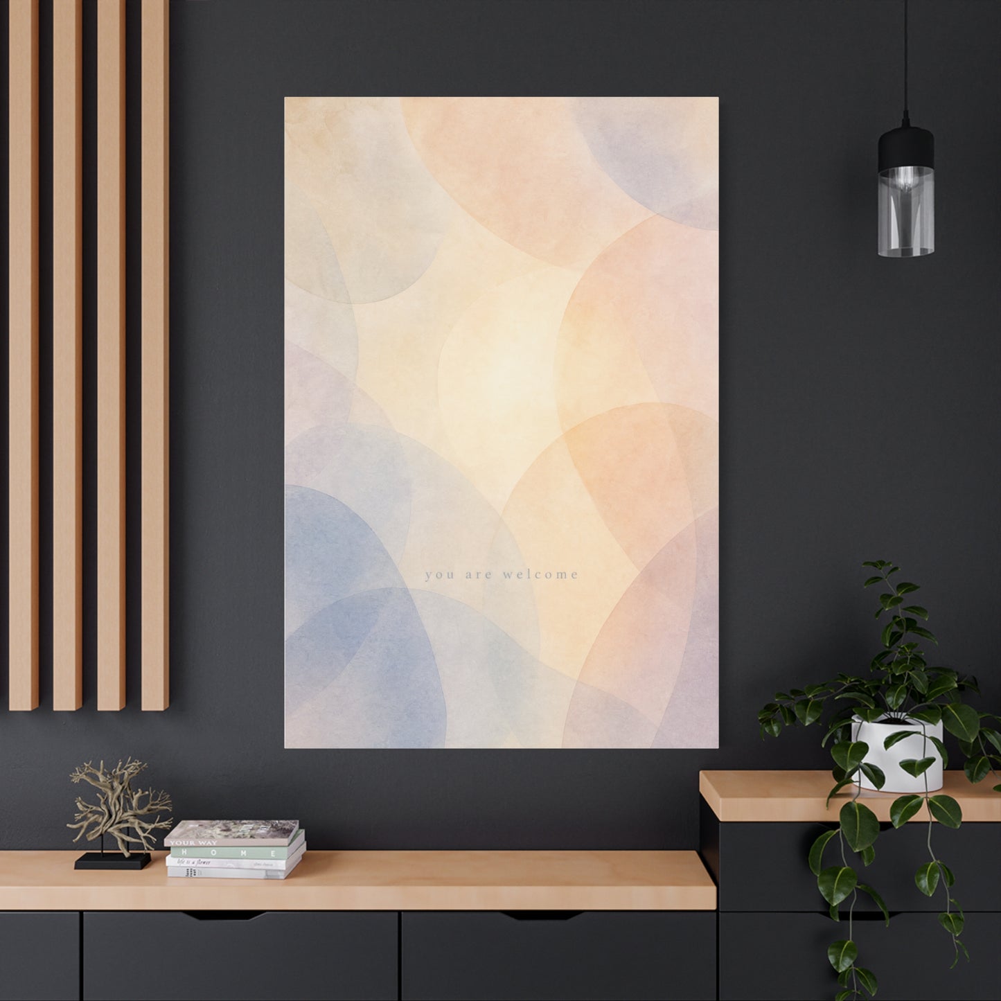 "You Are Welcome" Abstract Canvas Wall Art - Pastel Geometric Arches, Minimalist Modern Wall Decor - Soft Peach Blue Neutral Home Decoration - Bedroom Living Room Office Accent - Ready to Hang