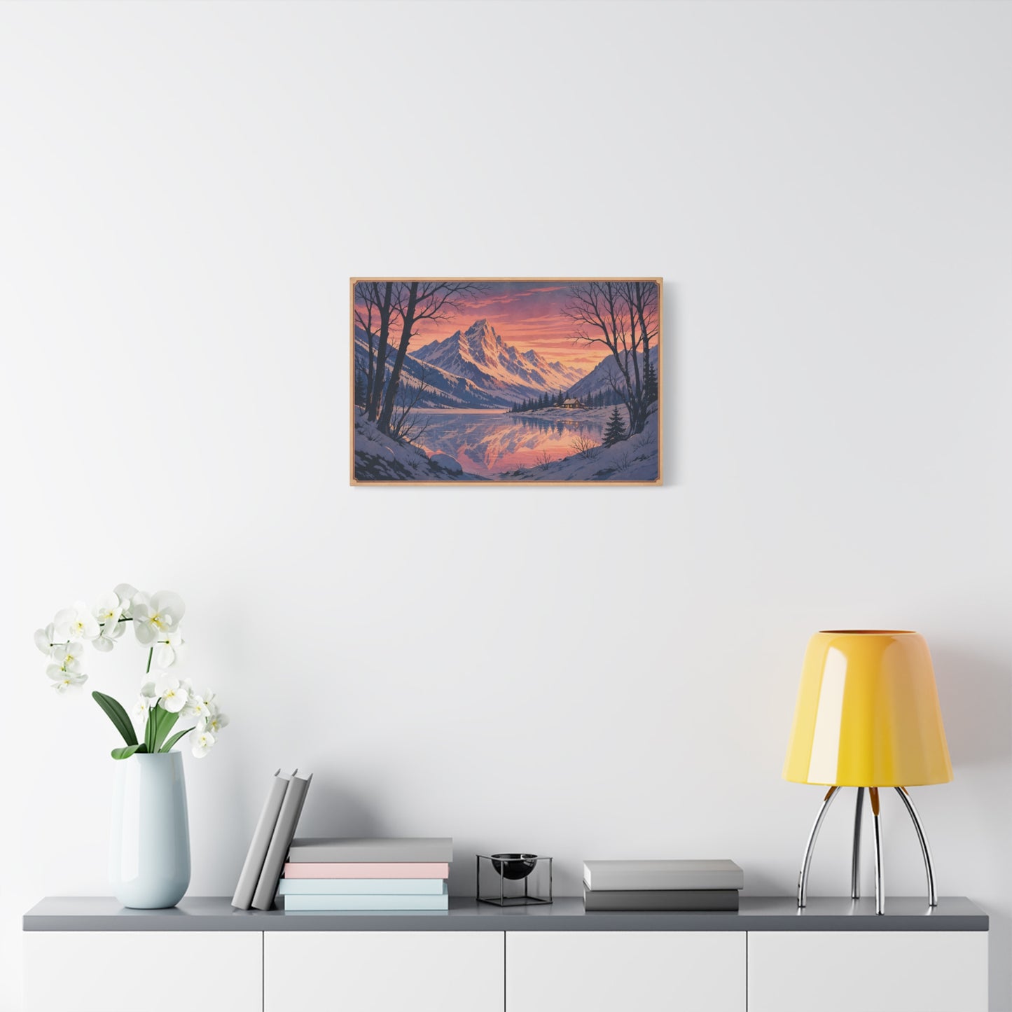 Snowy Mountain Lake Canvas Wall Art - Alpine Sunset Reflection Landscape Print, Rustic Winter Home Decor, Matte Finish Scenic Artwork For Living Room, Bedroom, Cabin Retreat - Living Room Wall Decor