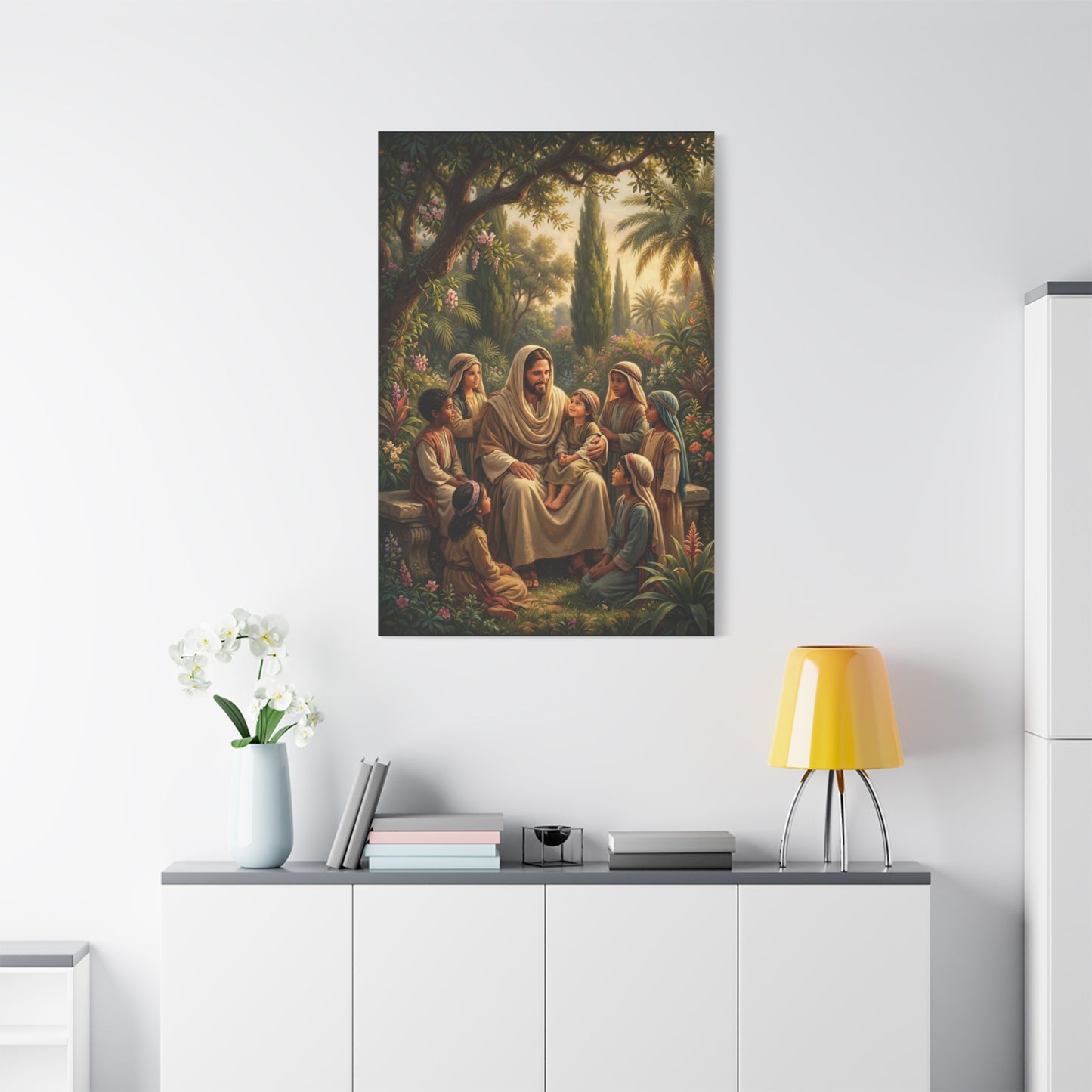 Jesus Christ With Children Canvas Wall Art - Biblical Garden Scene, Christian Home Decor - Traditional Religious Print, Living Room Wall Decor, Bedroom Home Decoration - Modern Farmhouse Style
