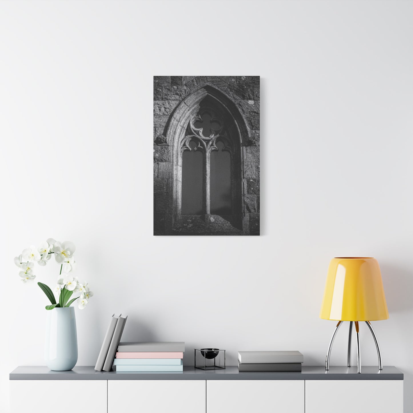 Gothic Church Window Canvas Wall Art - Black And White Stone Arch Architectural Print - Vintage Cathedral Style - Moody Living Room Wall Decor, Office Art Accent - Bedroom Home Decoration