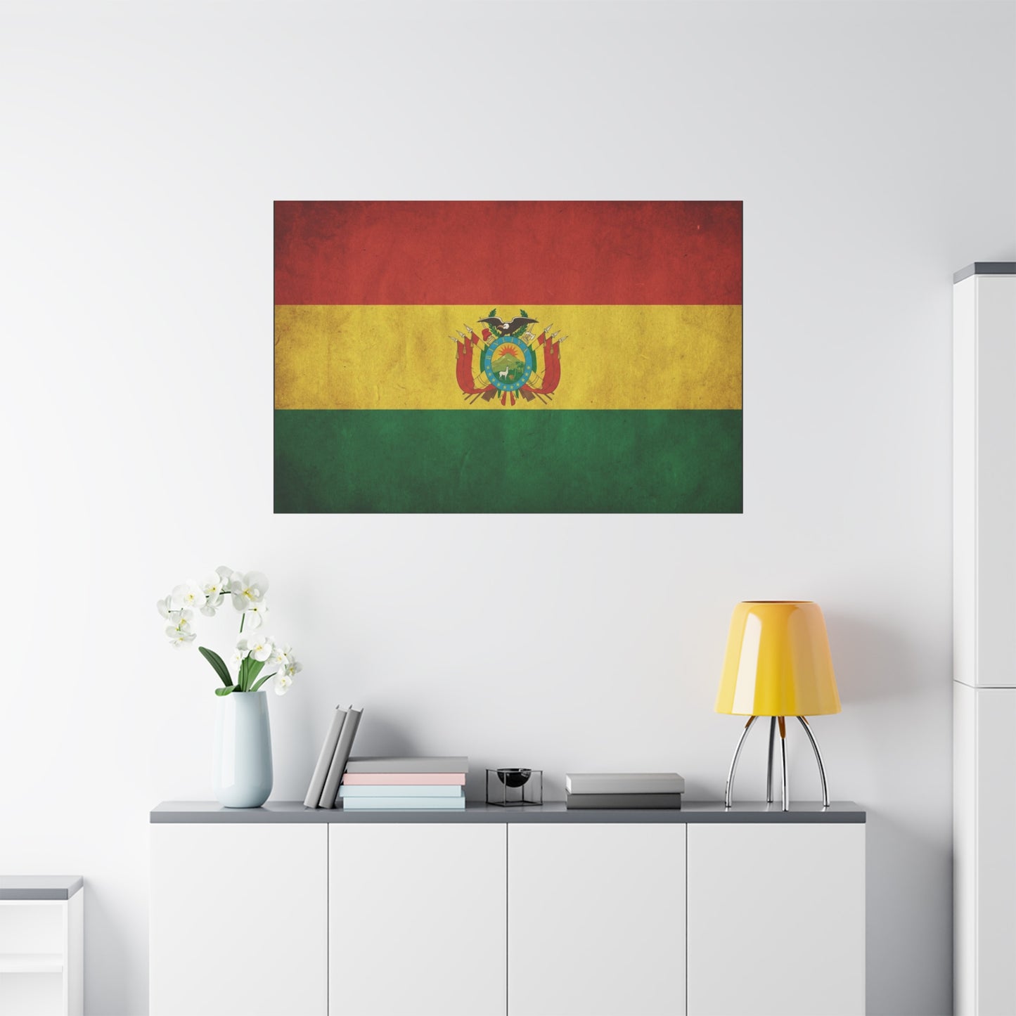 Bolivia Flag Canvas Wall Art - Vintage Bolivian Tricolor With Coat Of Arms - Distressed Patriotic Print, Cultural Decor, Living Room Wall Decor - Bedroom Home Decoration - Bedroom Home Decoration