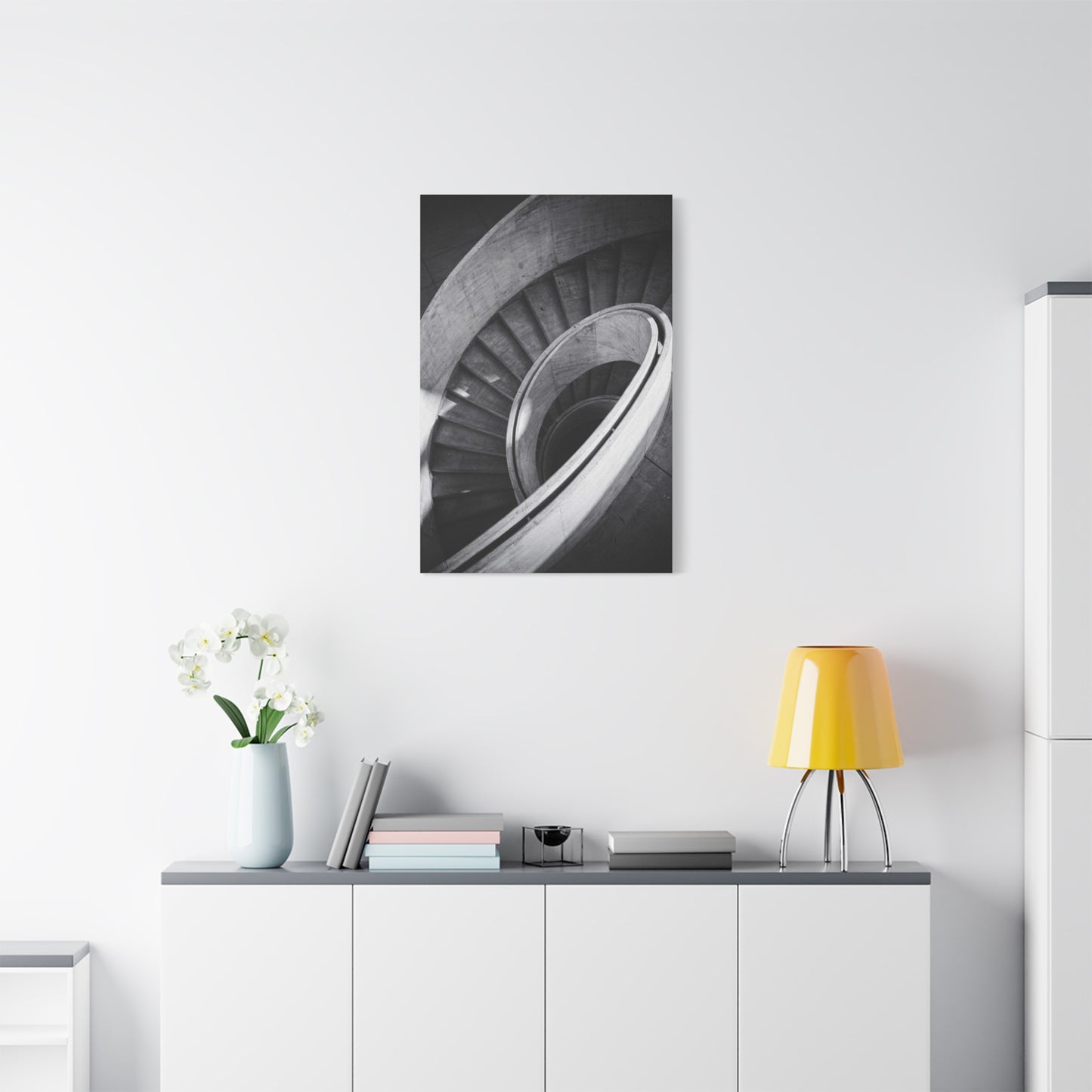 Black And White Spiral Staircase Canvas Wall Art - Architectural Art Print, Minimalist Modern Decor - Matte Cotton Canvas - Living Room Wall Decor, Home Office Accent - Bedroom Home Decoration