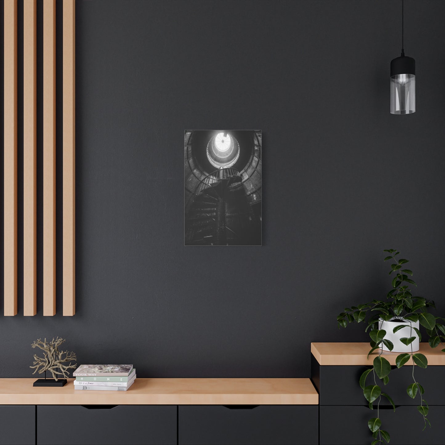 Black And White Spiral Staircase Canvas Wall Art - Architectural Art Print, Industrial Contemporary Style, Moody Home Decor, Home Office Wall Art, Living Room Accent - Modern Farmhouse Style