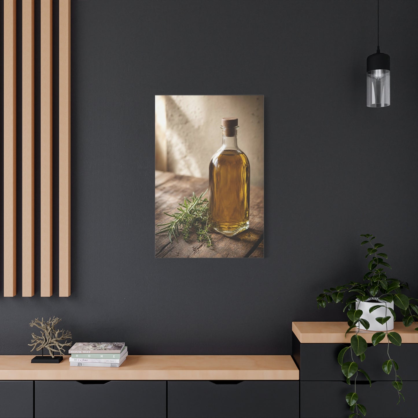 Olive Oil Bottle Canvas Wall Art - Rustic Kitchen Still Life, Rosemary Herb Art Print - Warm Neutral Farmhouse Style - Dining Room Wall Decor, Pantry Home Accent - Bedroom Home Decoration