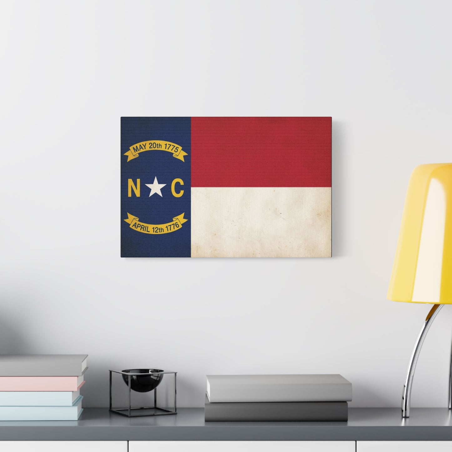 North Carolina State Flag Canvas Wall Art - "May 20th 1775" "April 12th 1776" Vintage Patriotic Print - Rustic Americana Decor - Living Room Home Decoration, Office Wall Accent - Ready to Hang