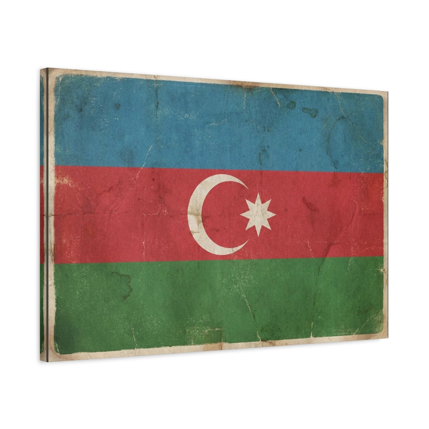 Azerbaijan Flag Canvas Wall Art - Vintage Distressed Crescent Star Print - Patriotic Heritage Decor, Rustic Style, Living Room Wall Decor, Office Art - Bedroom Home Decoration - Modern Farmhouse Style