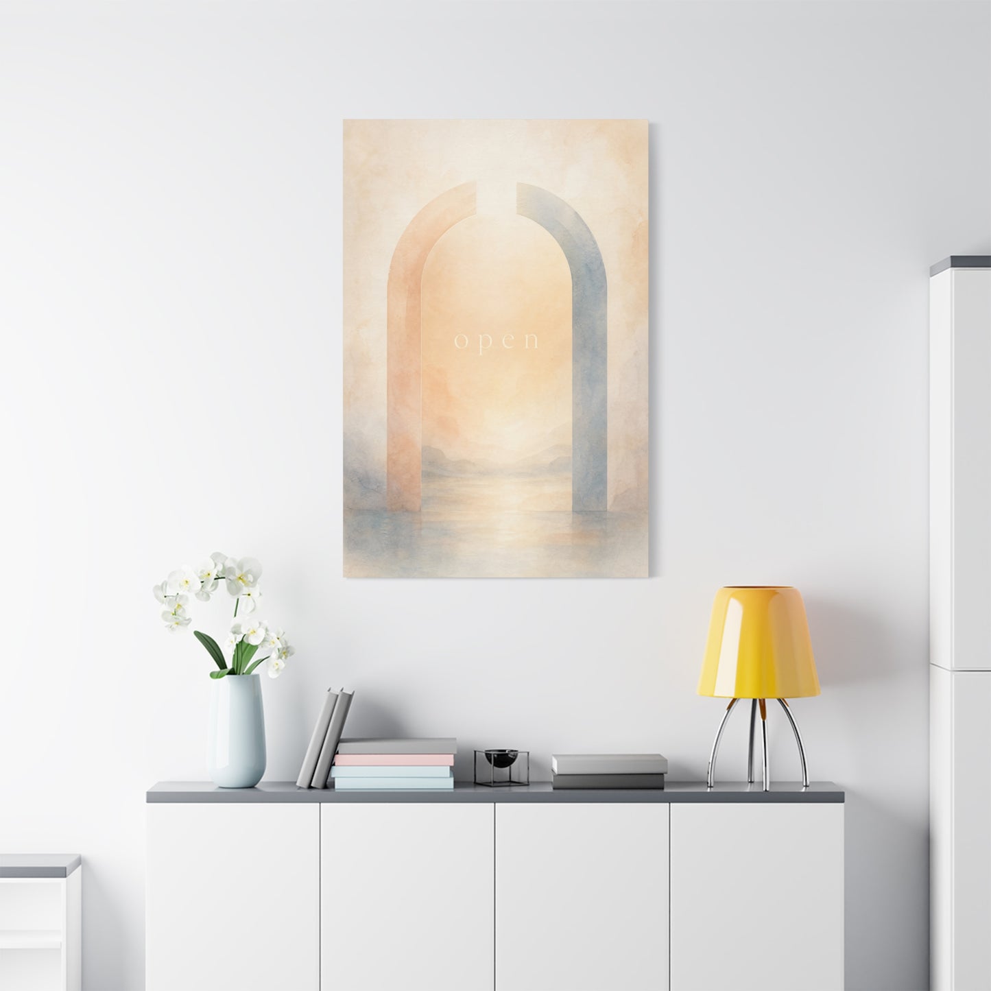 "Open" Abstract Arch Canvas Wall Art - Minimalist Watercolor Neutral Wall Decor - Contemporary Pastel Home Decoration - Bedroom Living Room Accent, Meditation Space Office Art - Modern Farmhouse Style
