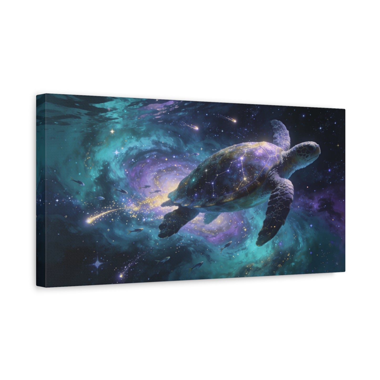 Cosmic Sea Turtle Canvas Wall Art - Celestial Galaxy Ocean Animal Print, Surreal Space Decor - Matte Cotton Canvas - Contemporary Fantasy Style - Living Room Bedroom Office Wall Decor - Ready to Hang