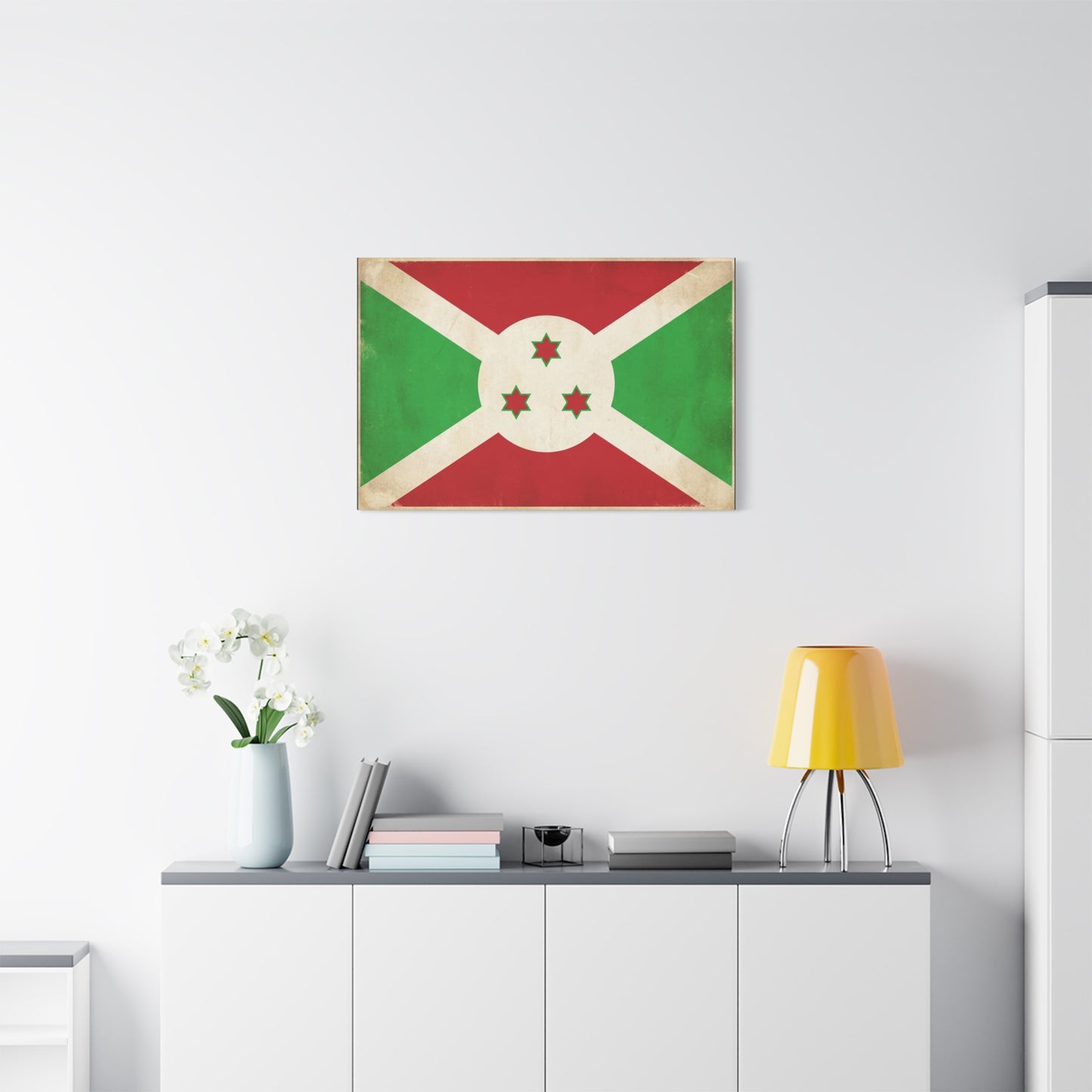 Burundi Flag Canvas Wall Art - Vintage National Banner Print, Patriotic Heritage Decor - Distressed Cotton Look, Traditional Style - Living Room Wall Decor - Modern Farmhouse Style - Ready to Hang