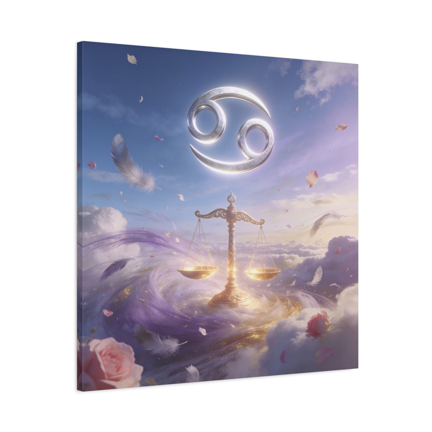 Cancer Zodiac Canvas Wall Art - Celestial Crab Symbol, Golden Libra Scales, Dreamy Sky - Matte Canvas Print, Contemporary Astrology Decor - Bedroom Wall Accent, Meditation Space - Ready to Hang