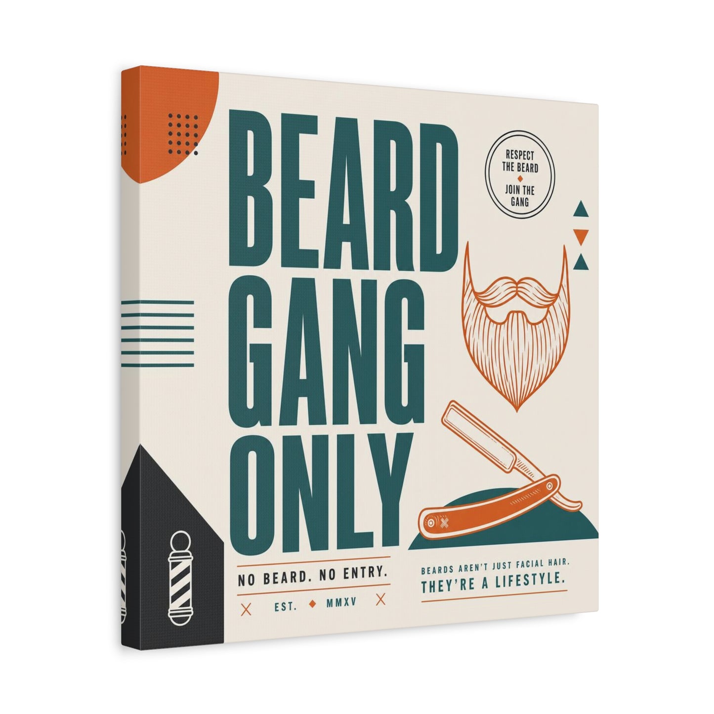 "Beard Gang Only" Typography Canvas Wall Art - Barber Beard Quote Print, Vintage Modern Style - Barbershop Wall Decor, Workspace Accent, Retro Illustration Canvas - Reception Area Decor
