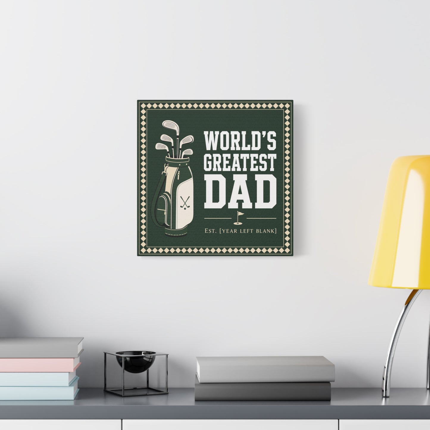"World's Greatest Dad" Golf Canvas Wall Art - Personalized Father Quote Print, Green Vintage Sports Decor - Typography Illustration - Office Wall Decor - Ready to Hang - Bedroom Home Decoration