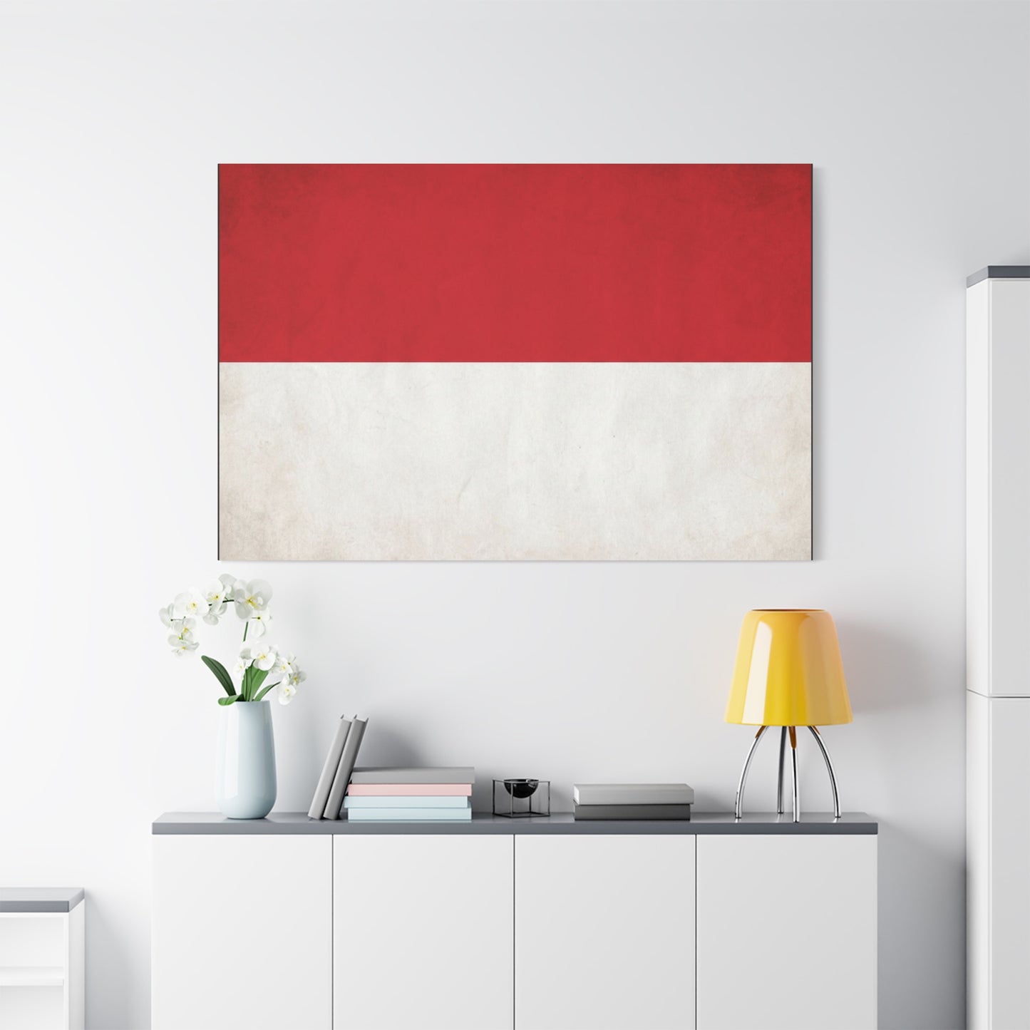 Indonesia Flag Canvas Wall Art - Red And White National Banner Print, Minimalist Patriotic Decor - Modern Cotton Canvas Style - Living Room Wall Decor - Bedroom Home Decoration - Cozy Reading Nook Art