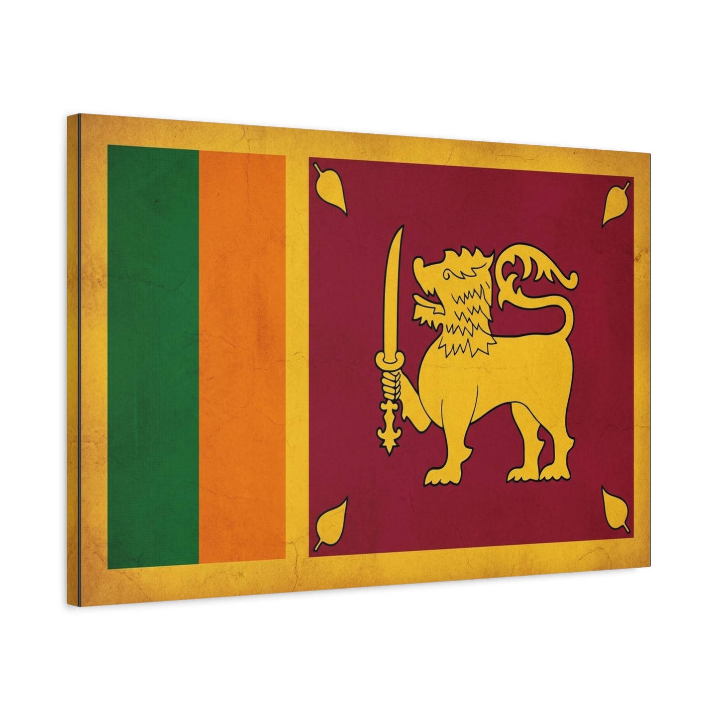 Sri Lanka Flag Canvas Wall Art - Golden Lion With Sword National Banner Print - Vintage Patriotic Style, Cultural Home Decor, Living Room Wall Decor, Office Art - Modern Farmhouse Style