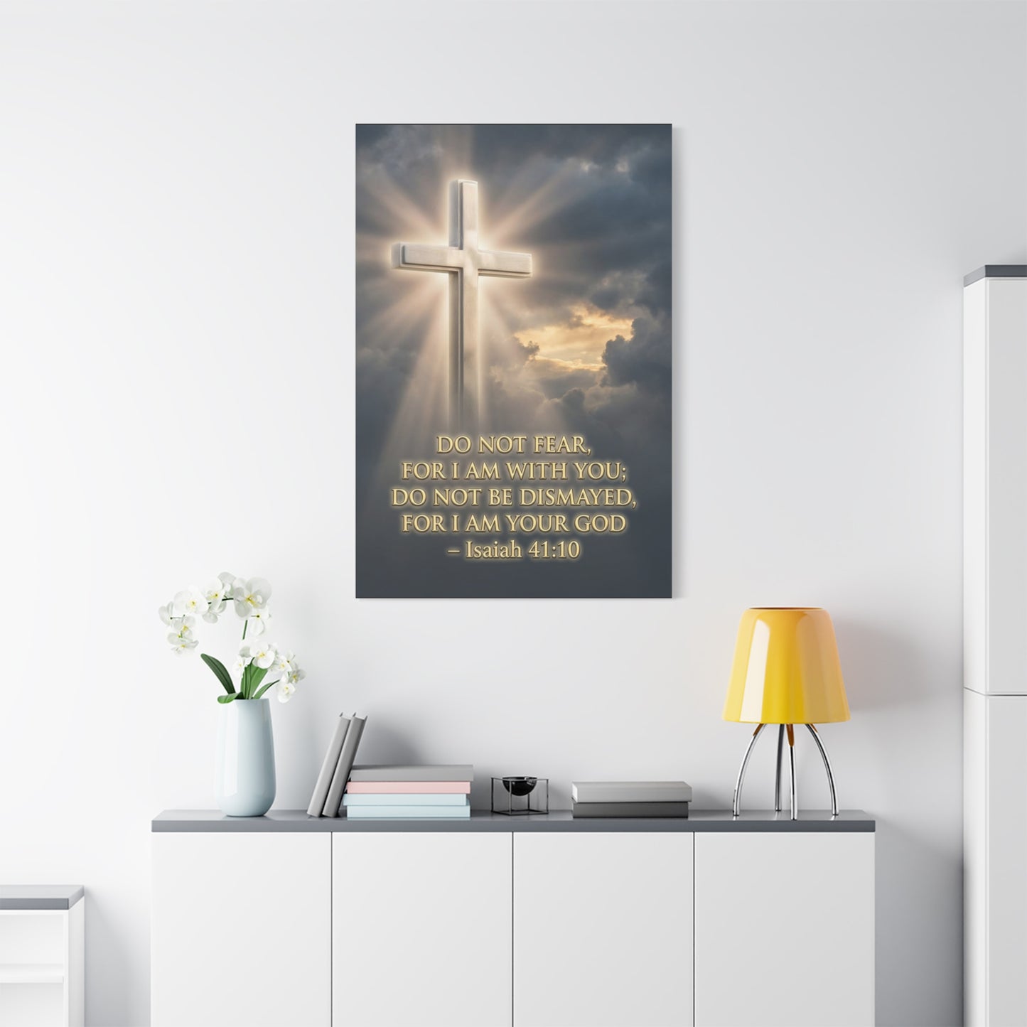 "Do Not Fear, For I Am With You" Cross Canvas Wall Art - Isaiah 41:10 Scripture Print, Glowing Christian Wall Decor, Traditional Faith Home Accent, Bedroom Living Room Office - Bedroom Home Decoration