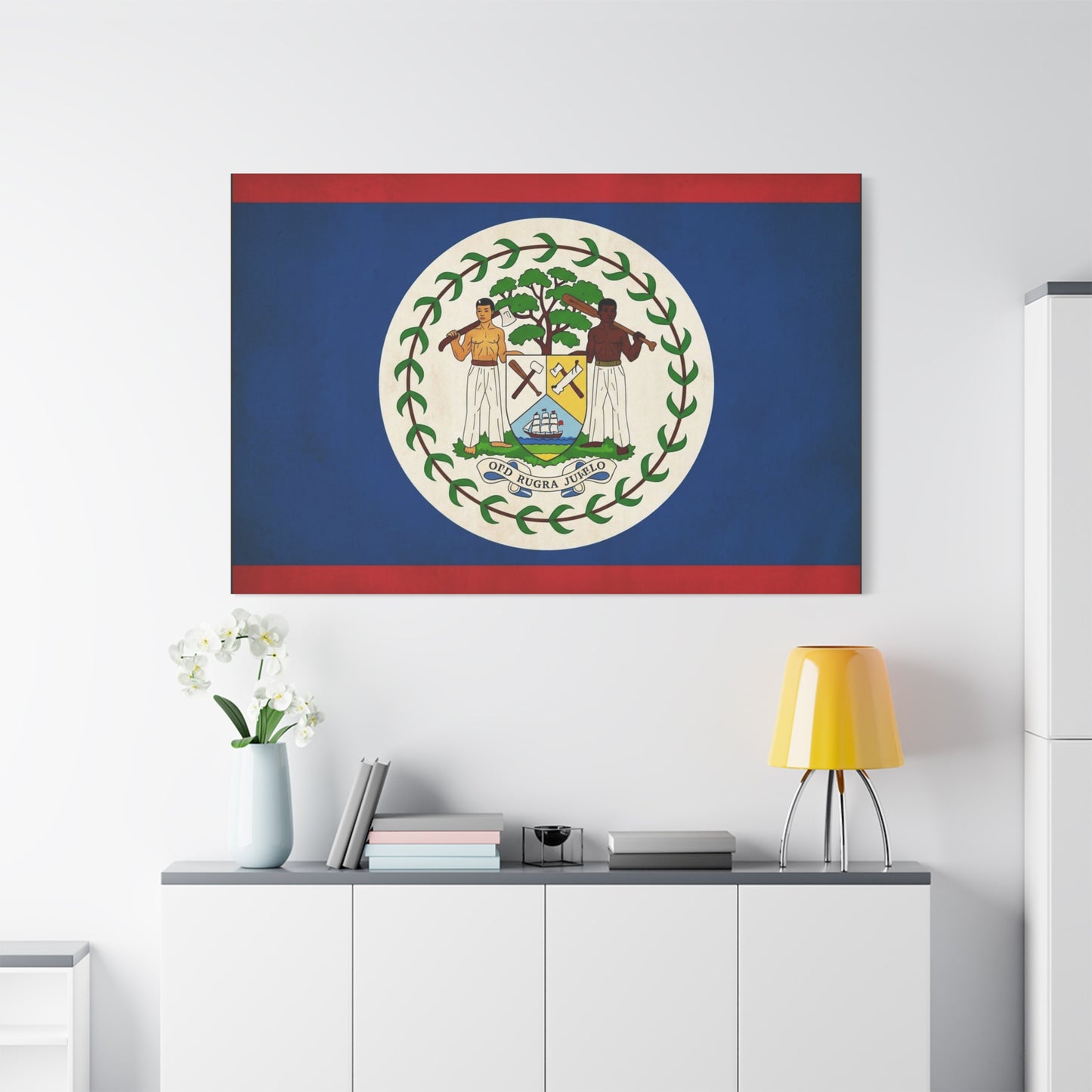 Belize Flag Canvas Wall Art - OTD RUGRA JUELO State Banner Print, Blue Red White Crest Design - Patriotic Traditional Decor - Living Room Home Decoration - Living Room Wall Decor - Ready to Hang