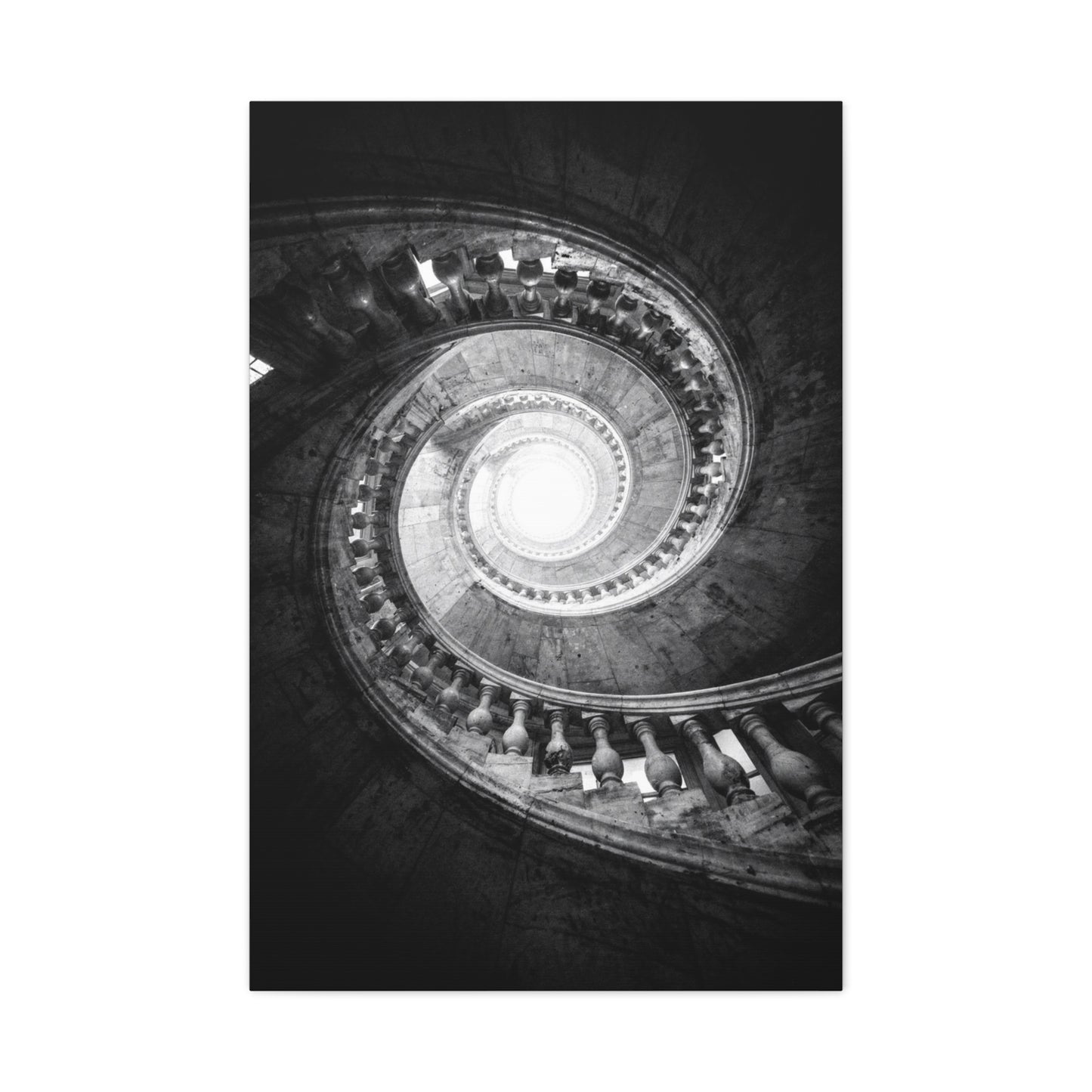 Spiral Staircase Canvas Wall Art - Black And White Architectural Art Print - Dramatic Stone Rotunda, Contemporary Interior Decor - Living Room Wall Decor, Office Art - Bedroom Home Decoration