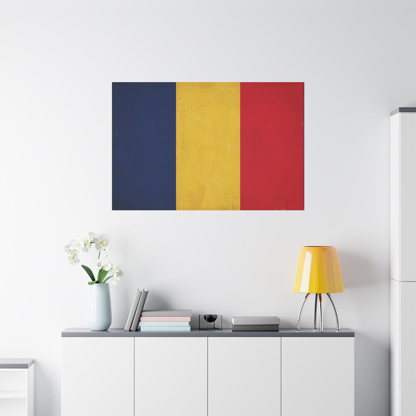 Romania Flag Canvas Wall Art - Vintage Tricolor Country Print, Blue Yellow Red Patriotic Decor - Minimalist Textured Artwork - Living Room Wall Decor - Bedroom Home Decoration - Modern Farmhouse Style
