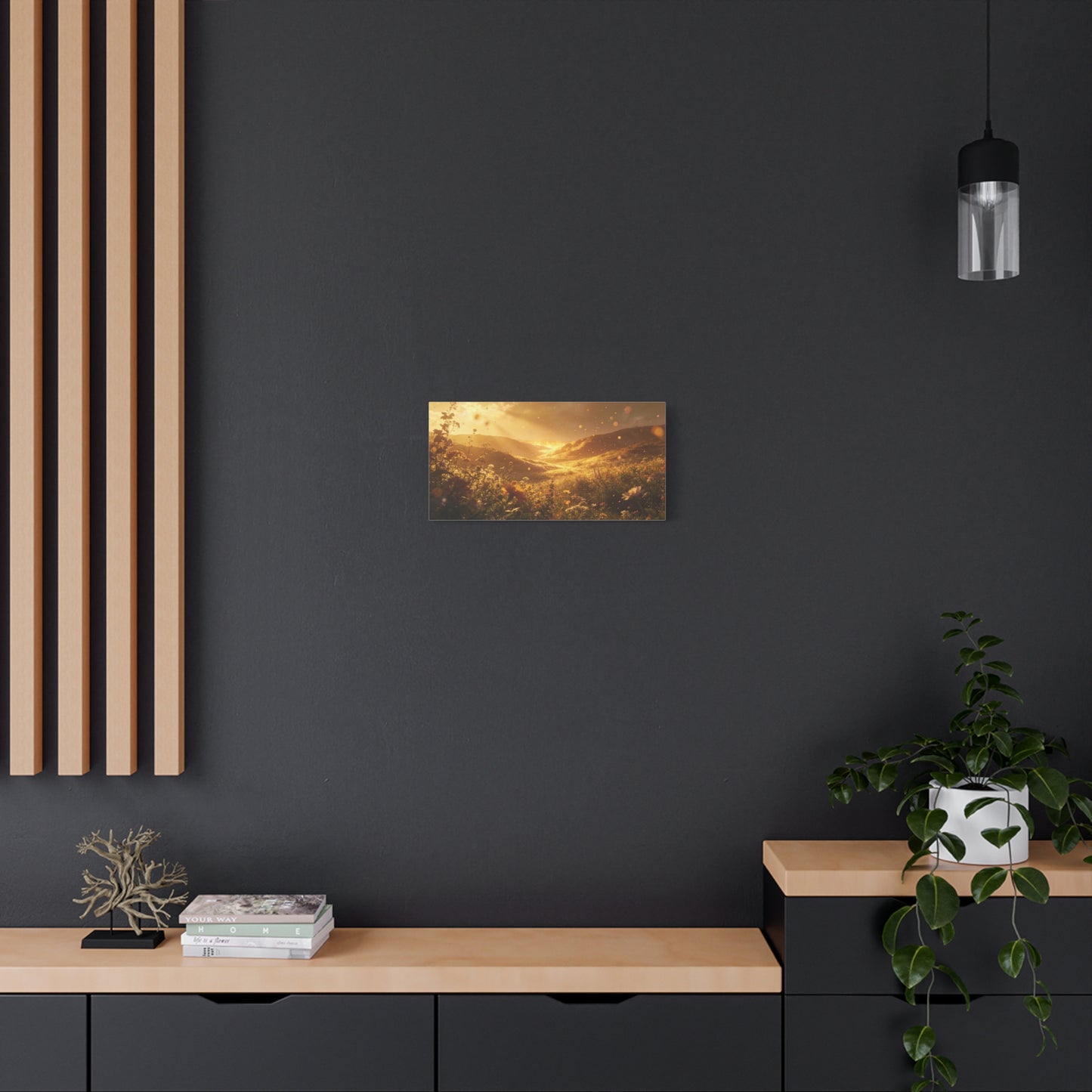 Golden Wildflower Valley Canvas Wall Art - Sunlit Meadow Landscape Print, Warm Rustic Contemporary Decor - Matte Cotton Artwork For Living Room, Bedroom Decoration, Office Accent - Office Wall Art