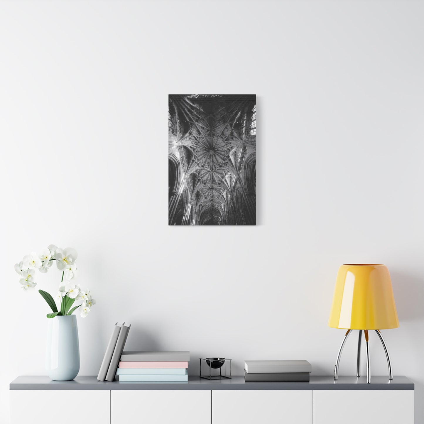 Gothic Cathedral Ceiling Canvas Wall Art - Black And White Architectural Art Print - Vaulted Ribbed Arches, Dramatic Sacred Interior - Modern Living Room Wall Decor - Bedroom Home Decoration