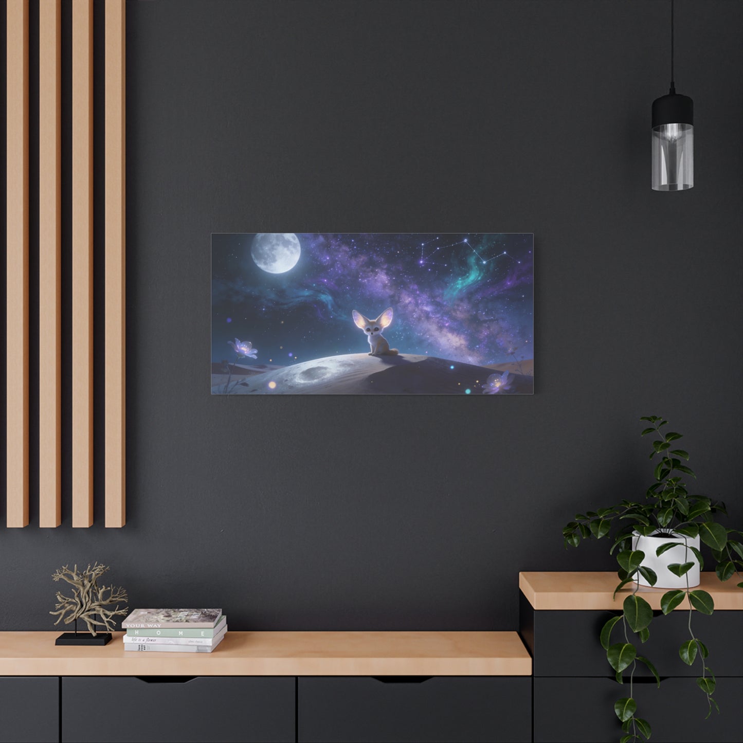 Fennec Fox Canvas Wall Art - Moonlit Galaxy Desert Scene, Celestial Nursery Decor - Dreamy Matte Canvas Print - Whimsical Fantasy Style - Bedroom Wall Decor, Kids Room Accent - Bedroom Home Decoration