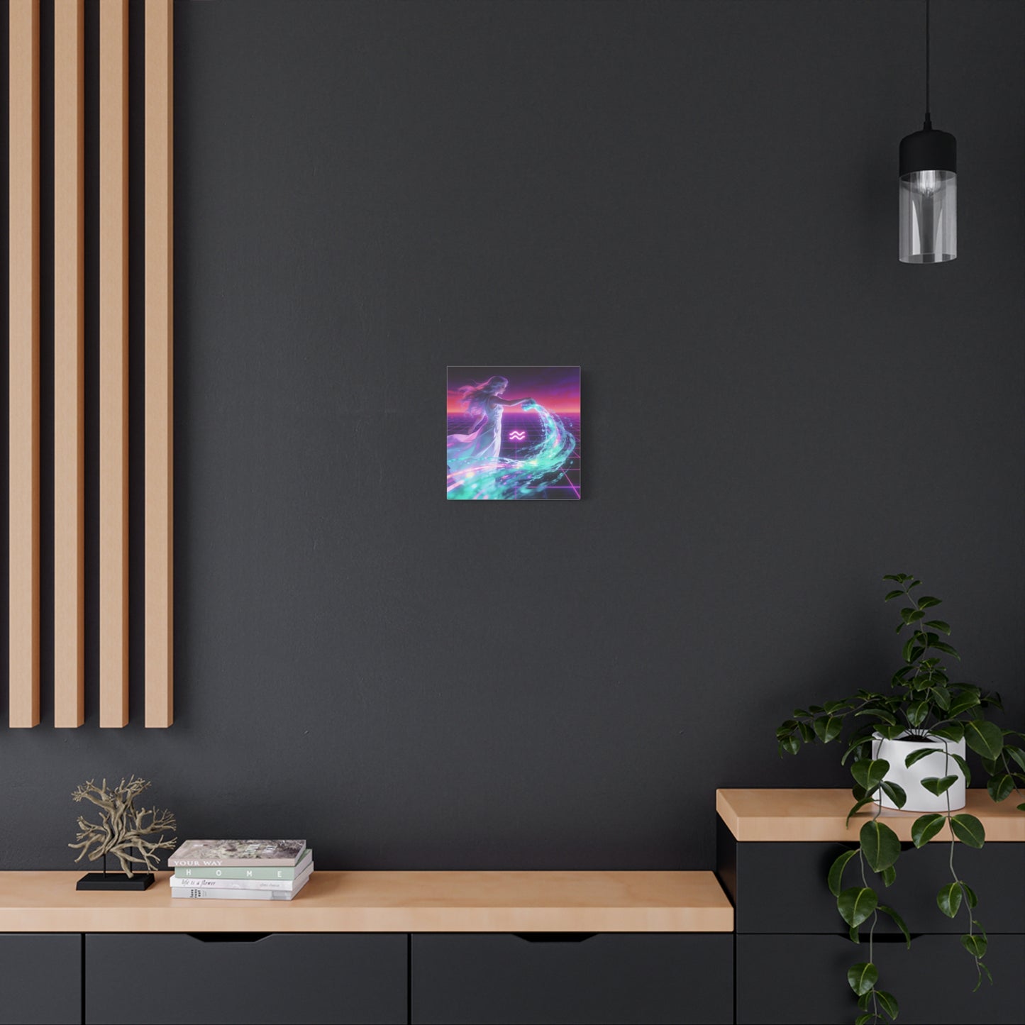 Aquarius Woman Canvas Wall Art - Neon Water Bearer Zodiac Illustration, Retro Synthwave Aesthetic - Matte Canvas Print - Bedroom Wall Decor, Home Office Accent, Mystical Decor - Modern Farmhouse Style