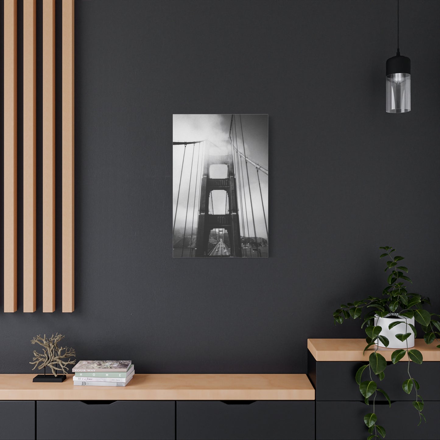 Golden Gate Bridge Canvas Wall Art - Black And White Foggy Bridge Art Print, Modern Cityscape Wall Decor - Minimalist Contemporary Style For Living Room Office - Bedroom Home Decoration