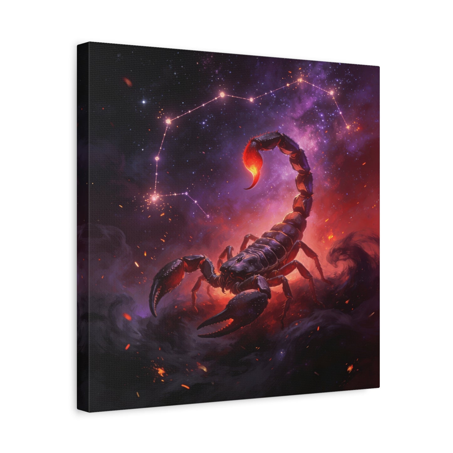 Scorpio Zodiac Canvas Wall Art - Celestial Scorpion Constellation Galaxy Print, Fiery Purple Space Illustration - Matte Canvas Decor - Bedroom Wall Hanging, Dorm Room Accent - Bedroom Home Decoration