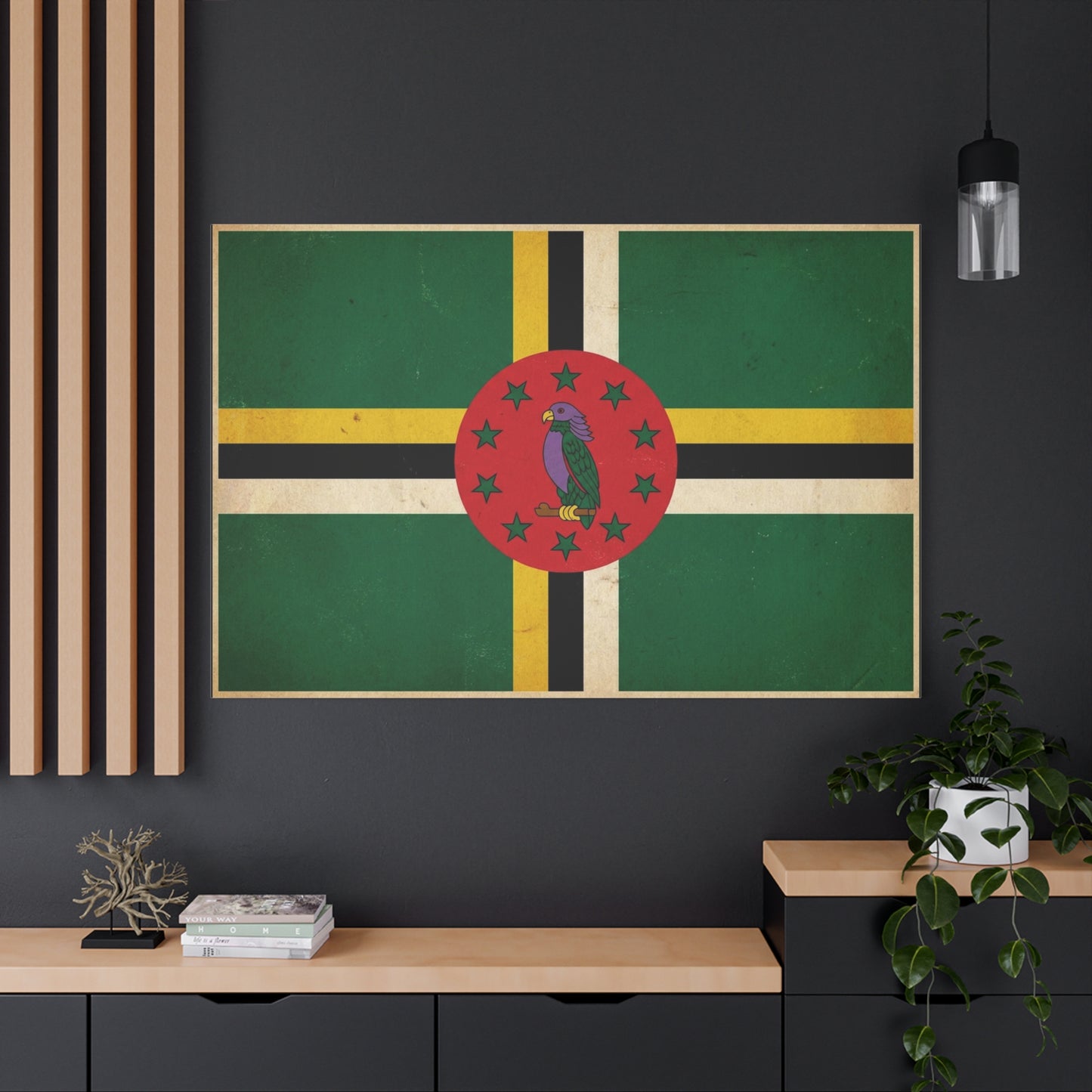 Dominica Flag Canvas Wall Art - Vintage Caribbean Nation Print, Distressed Green Red Sisserou Parrot Design - Traditional Island Decor - Living Room Wall Decor, Office Art - Bedroom Home Decoration
