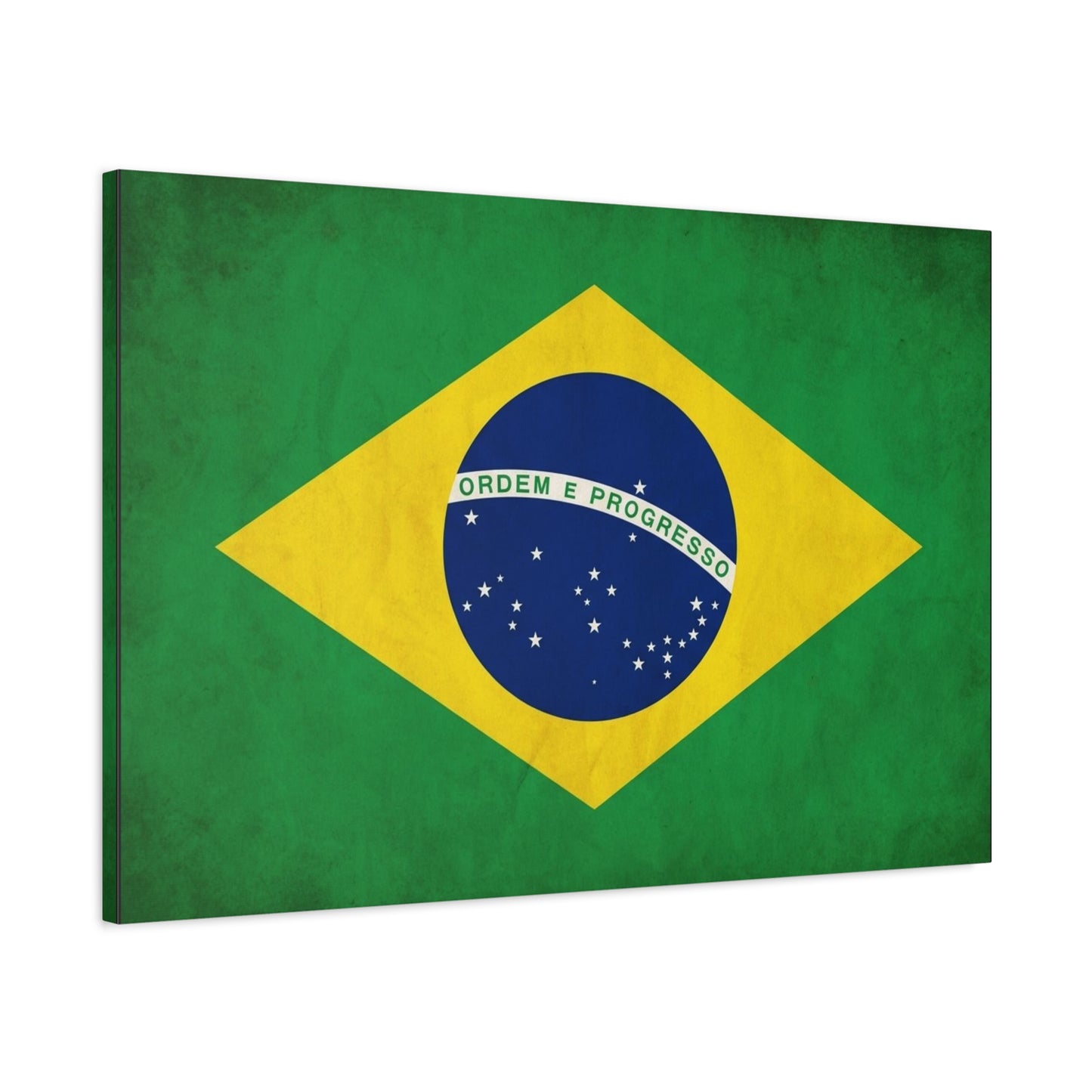 "Ordem E Progresso" Brazil Flag Canvas Wall Art - Brazilian Flag Wall Decor, Vintage National Pride Print - Green Yellow Blue Typography Style - Living Room Bedroom Office Decoration - Ready to Hang