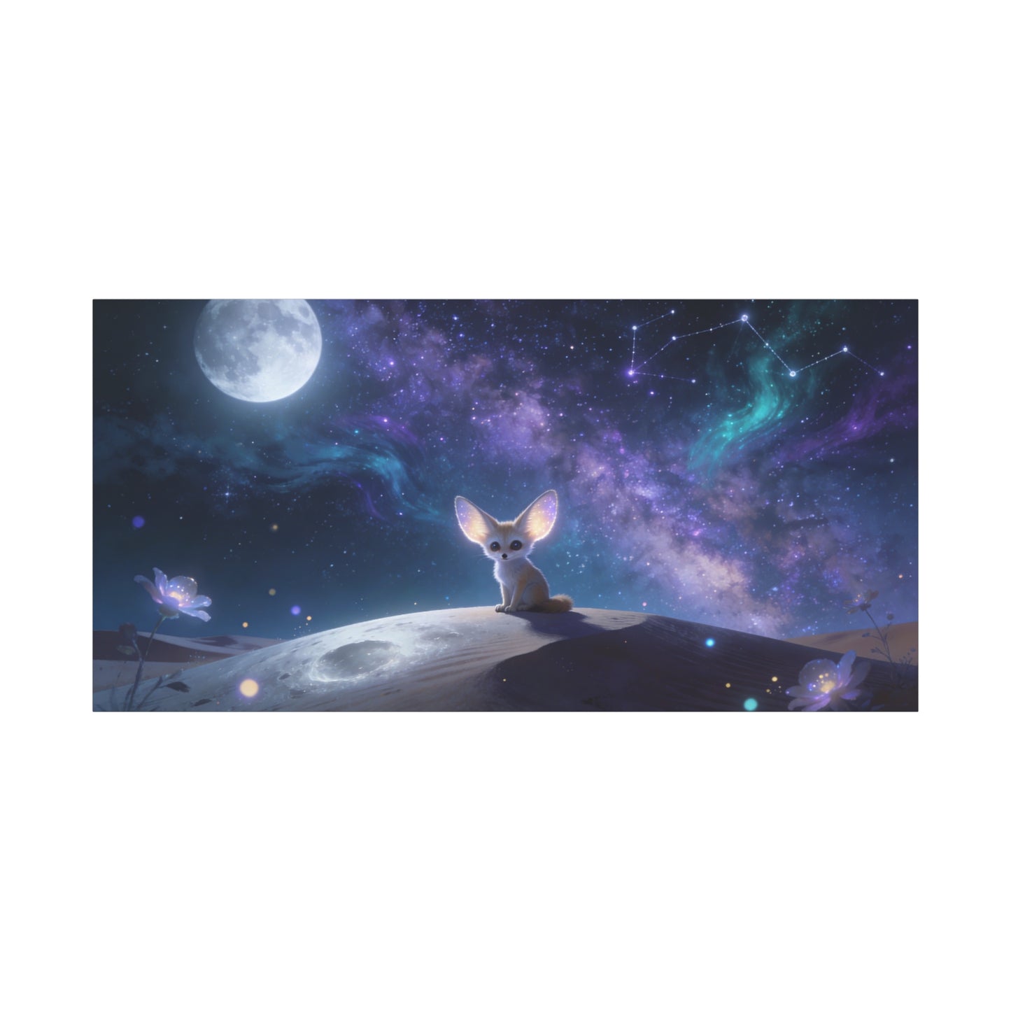 Fennec Fox Canvas Wall Art - Moonlit Galaxy Desert Scene, Celestial Nursery Decor - Dreamy Matte Canvas Print - Whimsical Fantasy Style - Bedroom Wall Decor, Kids Room Accent - Bedroom Home Decoration