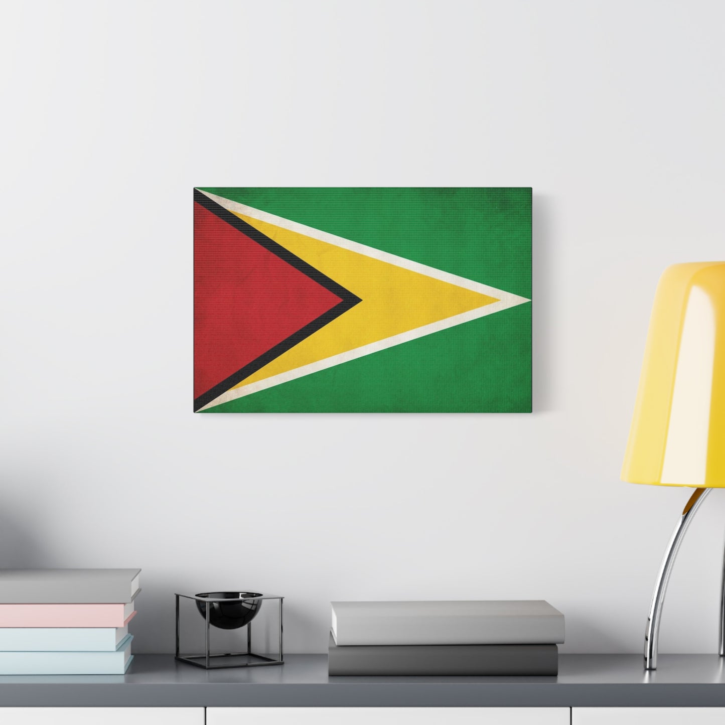 Guyana Flag Canvas Wall Art - South America National Flag Print, Green Red Yellow Black White - Vintage Patriotic Style - Living Room Decor, Office Wall Hanging - Modern Farmhouse Style