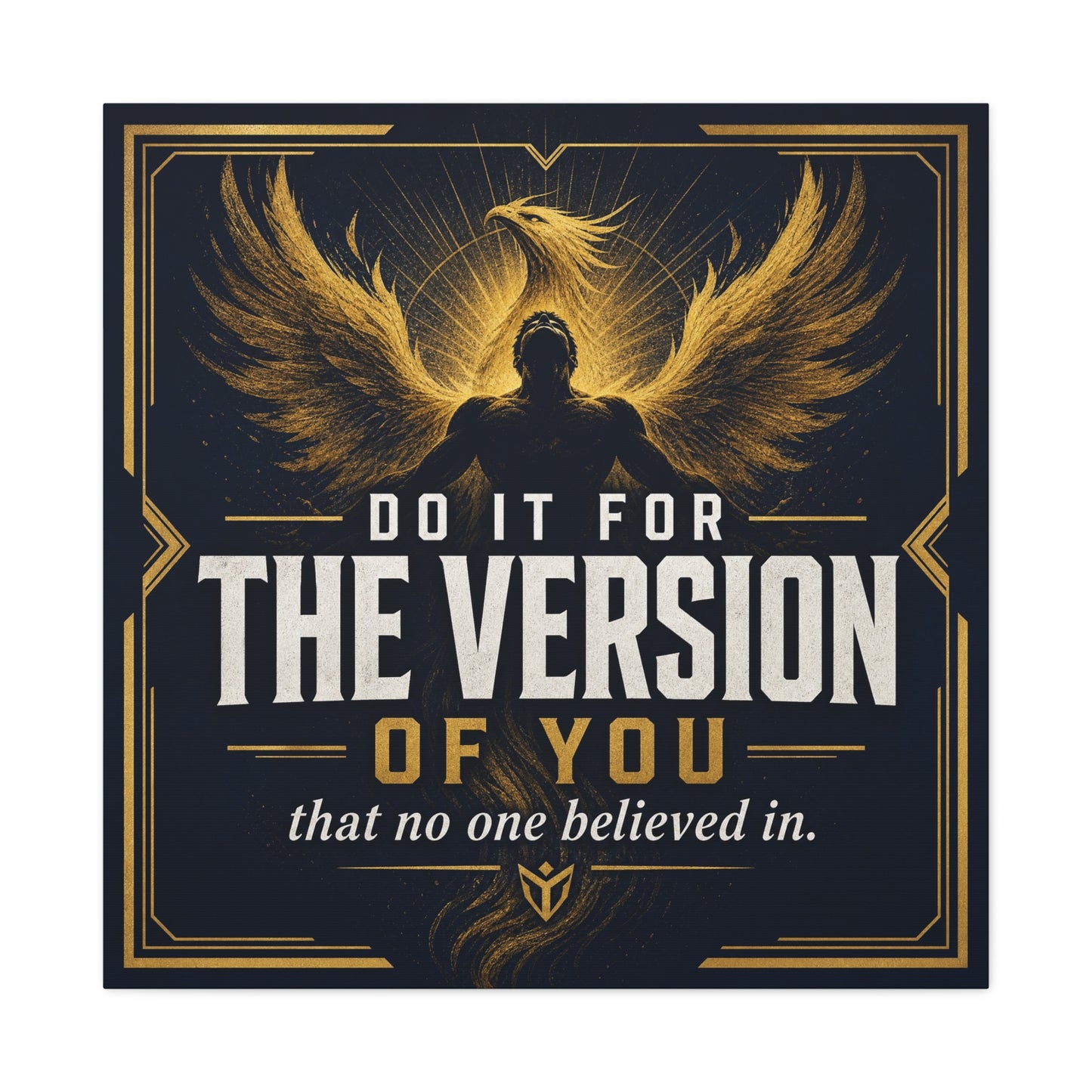 "Do It For The Version Of You That No One Believed In" Inspirational Canvas Wall Art - Phoenix Wings Motivational Quote Print - Black Gold Typography Decor For Office Bedroom - Living Room Wall Decor