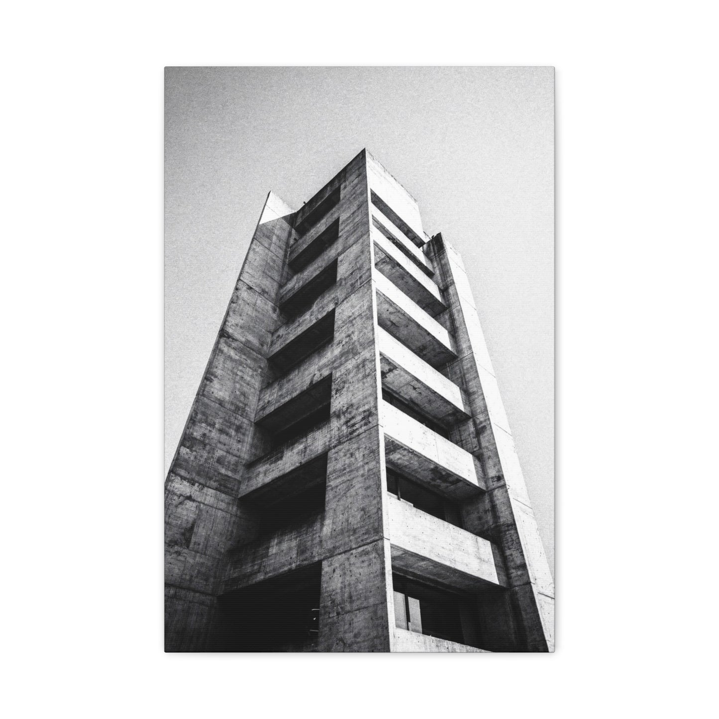 Black And White Brutalist Building Canvas Wall Art - Minimalist Architectural Art Print, Concrete Tower Wall Decor - Contemporary Modern Office Art, Living Room Decoration - Bedroom Home Decoration