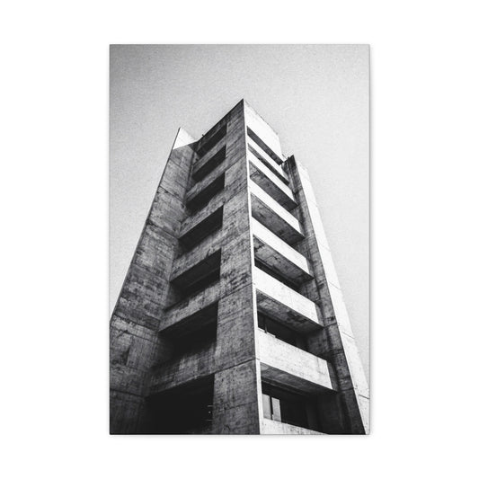 Black And White Brutalist Building Canvas Wall Art - Minimalist Architectural Art Print, Concrete Tower Wall Decor - Contemporary Modern Office Art, Living Room Decoration - Bedroom Home Decoration