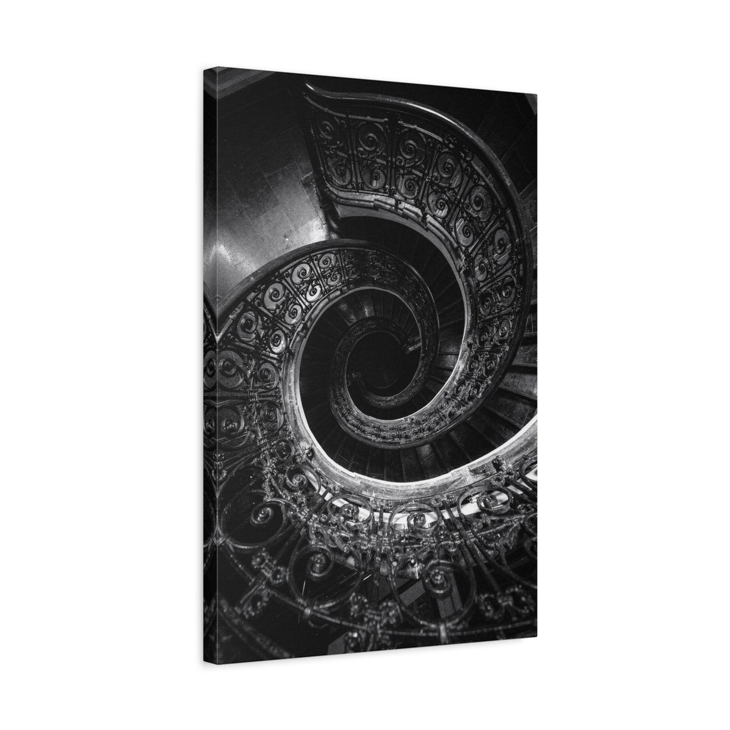 Black And White Spiral Staircase Canvas Wall Art - Architectural Art Print, Moody Monochrome Interior, Modern Minimalist Style - Office Wall Decor, Living Room Accent - Bedroom Home Decoration