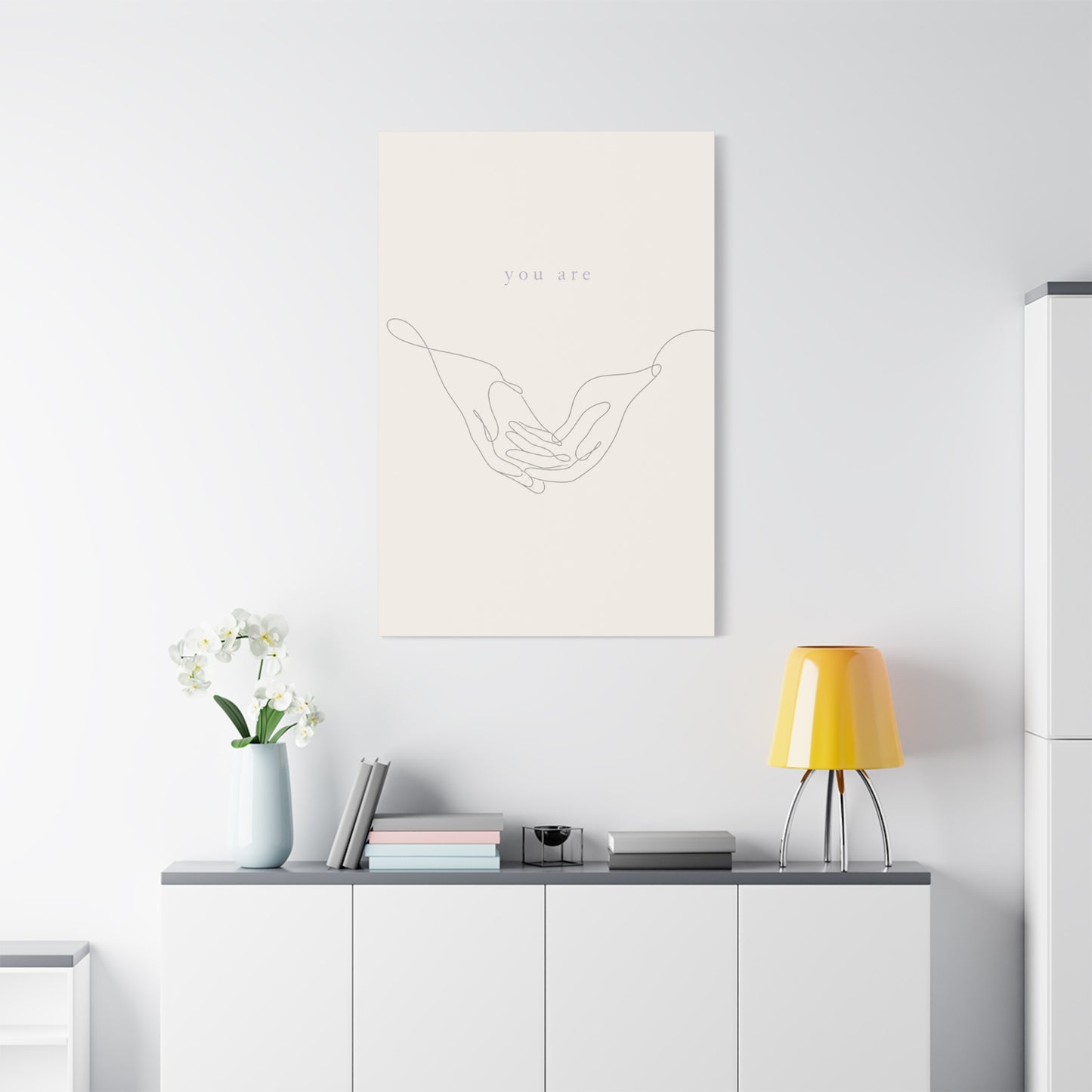 "You Are" Minimalist Line Art Canvas Wall Art - Abstract Hands Typography Print - Neutral Modern Home Decor, Bedroom Wall Hanging, Living Room Decoration - Bedroom Home Decoration - Ready to Hang
