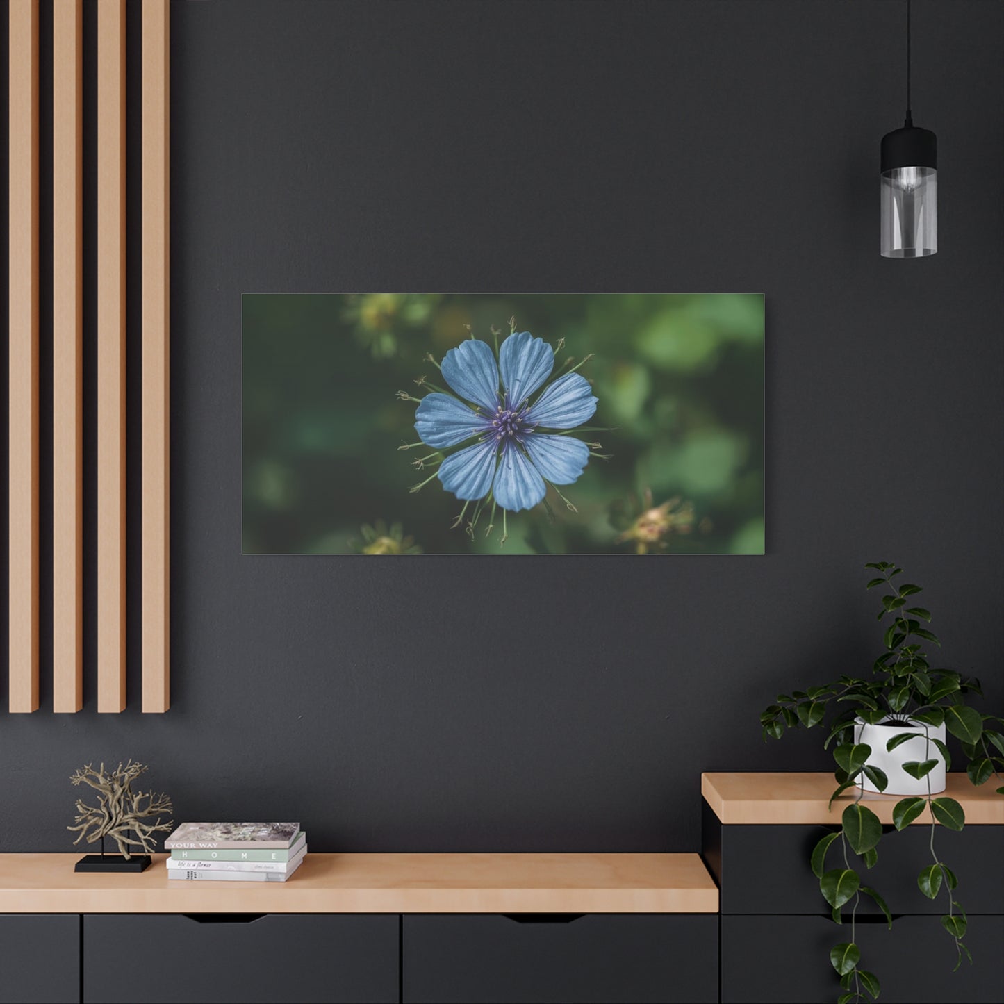 Blue Chicory Flower Canvas Wall Art - Botanical Floral Macro Art Print - Soft Matte Cotton Canvas, Contemporary Nature Wall Decor - Bedroom Living Room Home Decoration - Modern Farmhouse Style