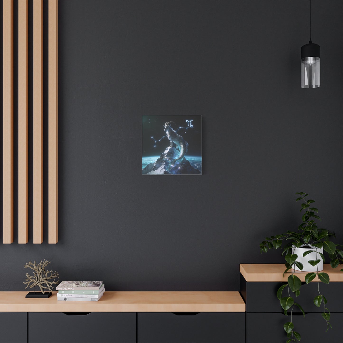 Capricorn Zodiac Canvas Wall Art - Celestial Sea Goat Constellation, Surreal Night Sky, Matte Canvas Print, Modern Fantasy Style, Bedroom Home Decoration, Office Wall Decor Accent - Ready to Hang