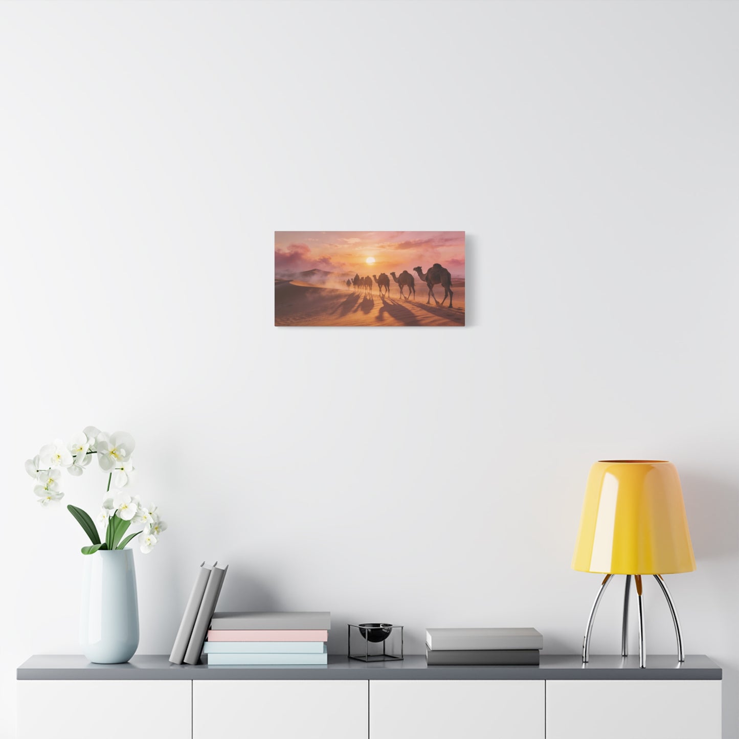 Desert Camel Caravan Canvas Wall Art - Sunset Sand Dunes, Golden Horizon, Matte Finish Canvas Print - Contemporary Landscape Style - Living Room Wall Decor, Bedroom Home Decoration - Ready to Hang